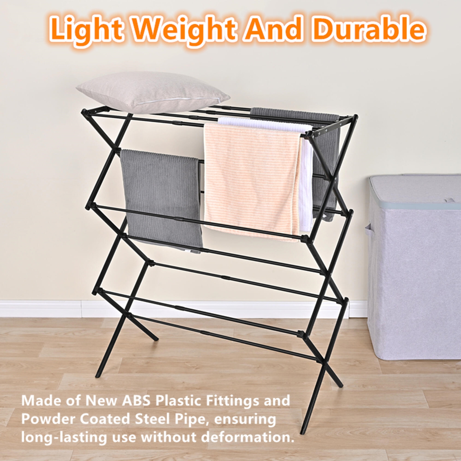 Support de séchage extensible, support de séchage avec largeur réglable 53 cm à 100 cm pour le rangement intérieur extérieur, noir