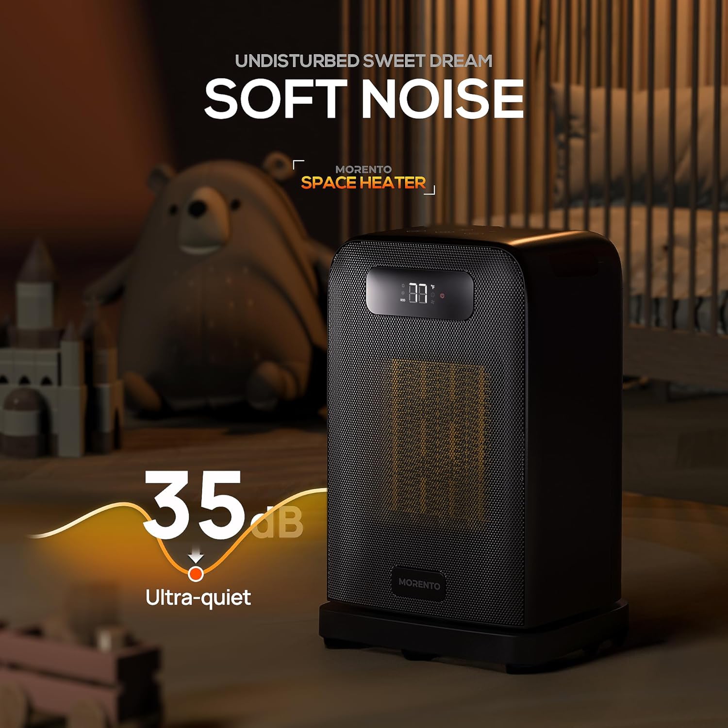 MORENTO Space Heaters for Indoor, 1500W Electric Heater, Room Heater with Heating and Fan Modes in Office with Thermostat, Small Space Heaters for