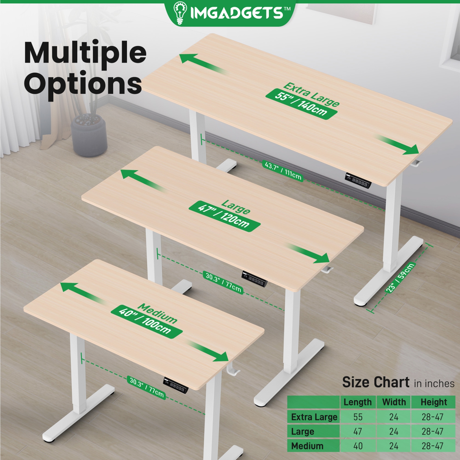 IMGadgets Standing Electric Adjustable Desk | 40'' x 24'' Large Workspace with 2 hooks | Ergonomic Sit-Stand Desk | 3-Memory Settings | Height