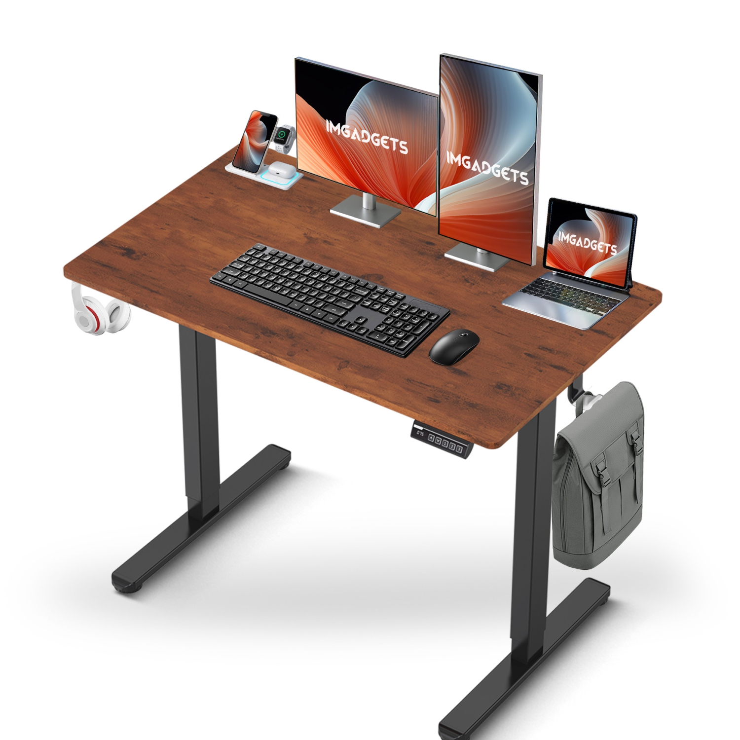 IMGadgets Standing Electric Adjustable Desk | 40'' x 24'' Large Workspace with 2 hooks | Ergonomic Sit-Stand Desk | 3-Memory Settings | Height