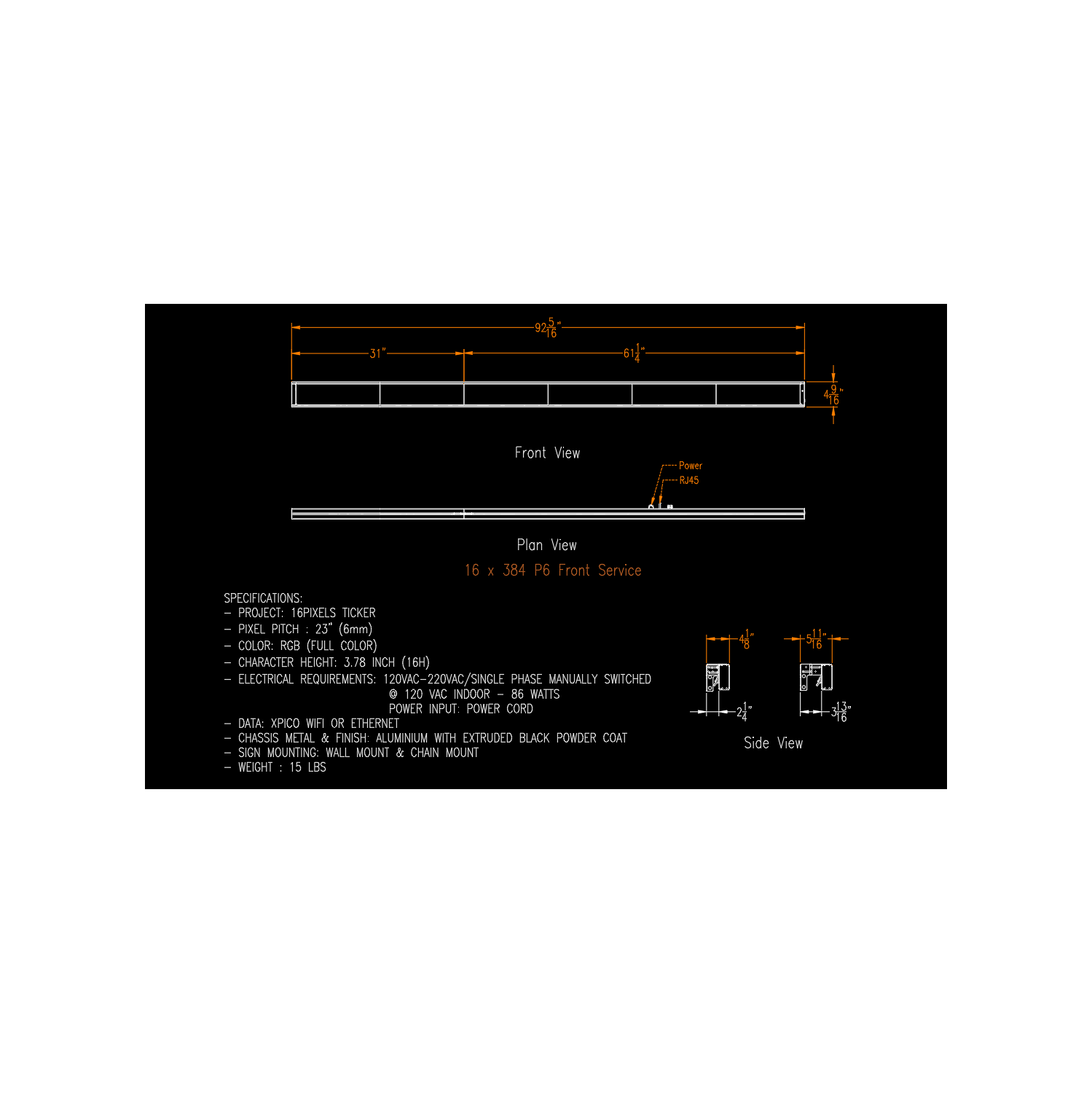 SKYBOX SPORTS NETWORK TITAN 93” Sports and Stock Ticker / 16 Pixels x 6mm 65,000 color LED