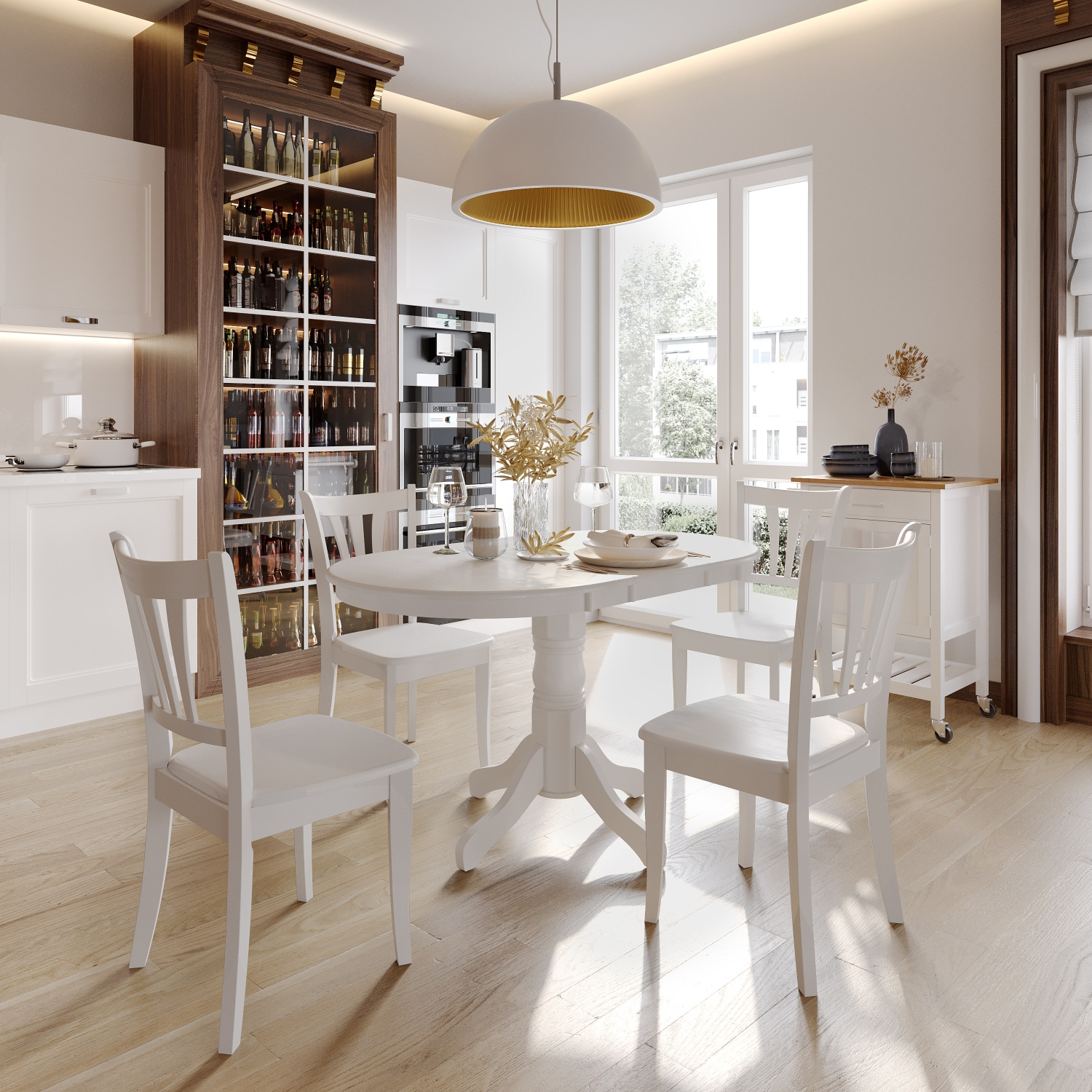 CorLiving 5-Piece Dillon Extendable Stained Solid Wood Dining Set for Small Spaces, for Dining Room, White