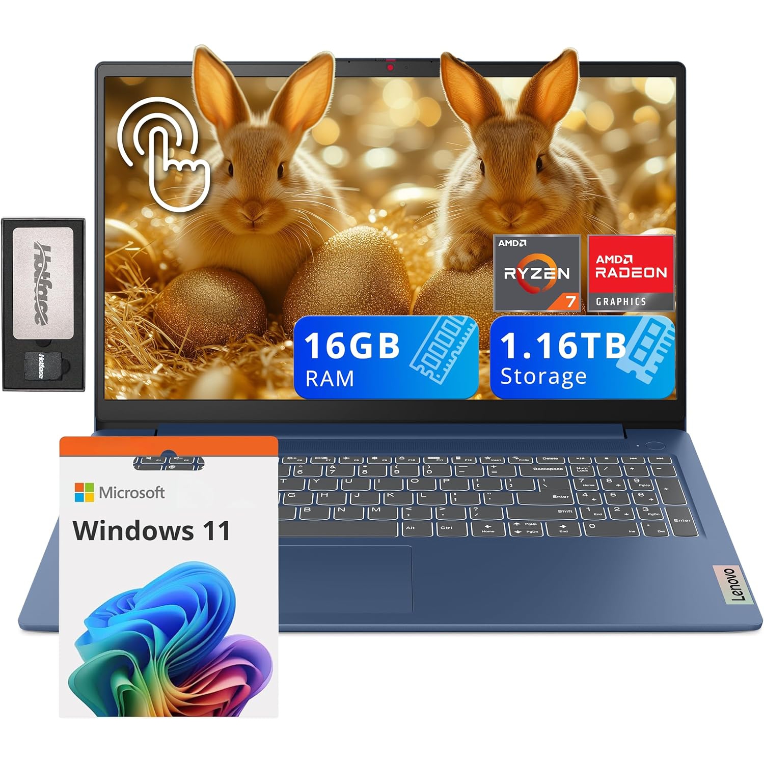 Lenovo IdeaPad Slim 3 Laptop, 15.6" FHD IPS Touchscreen, AMD Ryzen 7 7730U, 16GB DDR4 RAM, 1.16TB Storage(1TB SSD + 160GB Docking Station Set), 720P Camera, Win 11 Home, Blue