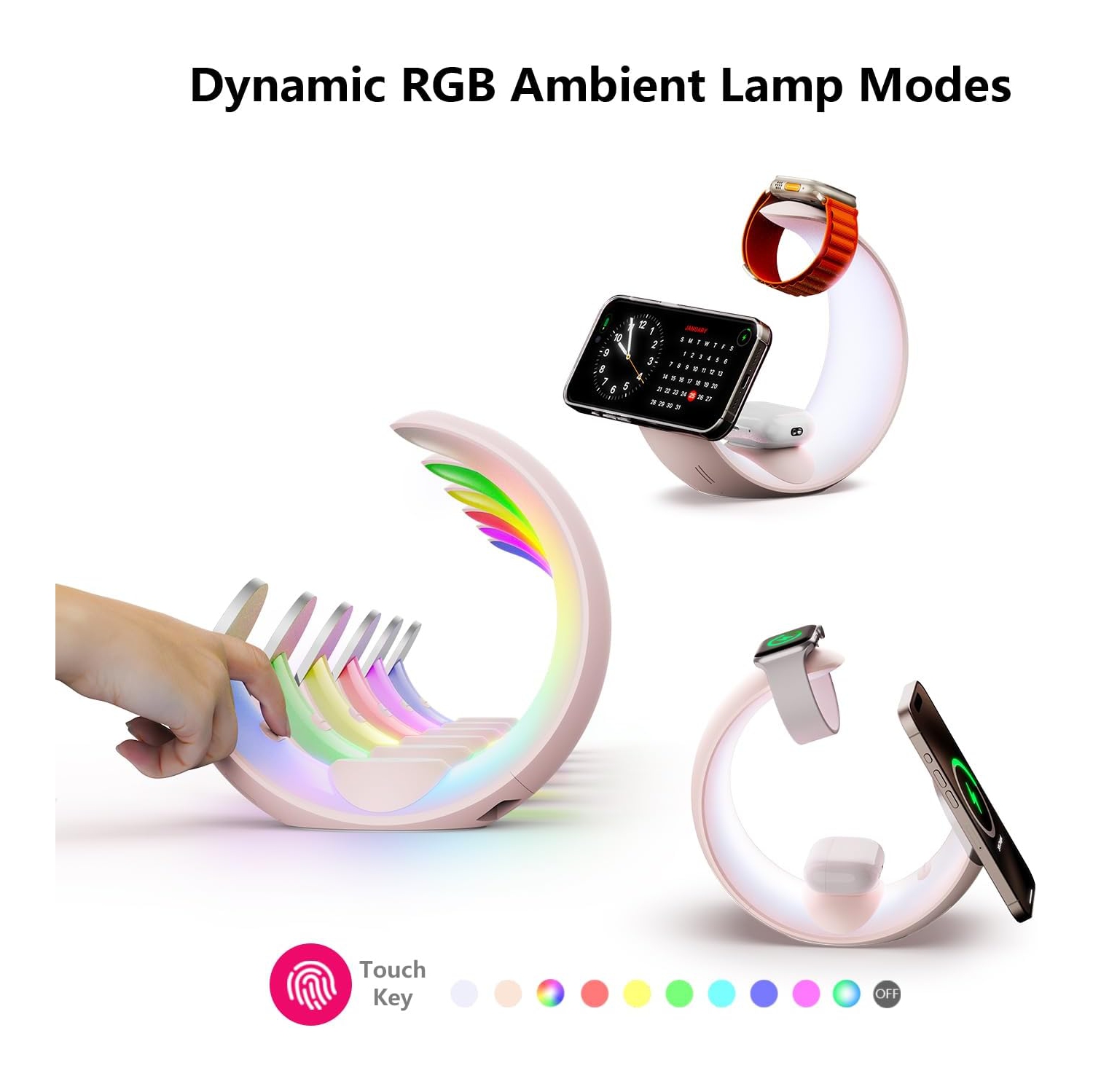 Wireless Charging Station with Lights, 4 in 1 Bedroom Night Light for Kids Adults, Ideal for Birthday Gifts/White Elephant Gifts for Adults/Gifts for