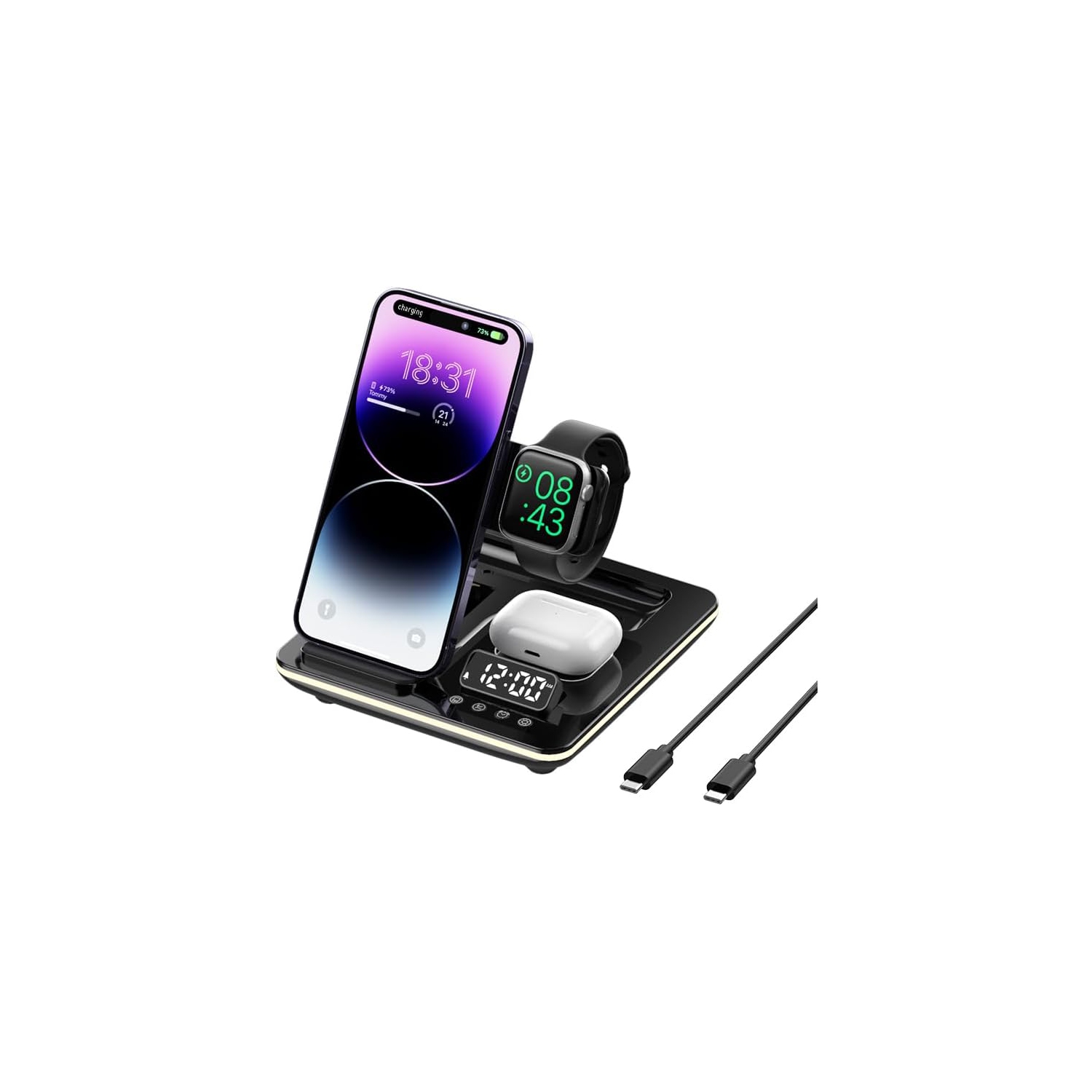 5 in-1 Wireless Charger Phone Charging Station Automatic Lifting Charging Stand Dock Fast Travel Charger for Multiple Devices Adapt with Phone, iWatch Series, AirPods 3/2
