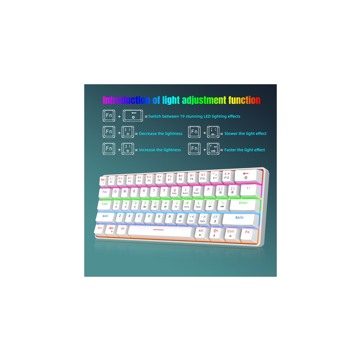 Clavier de jeu mécanique à 60 %, touches bleues, clavier de jeu rétroéclairé coloré avec fil, touches Pudding compactes