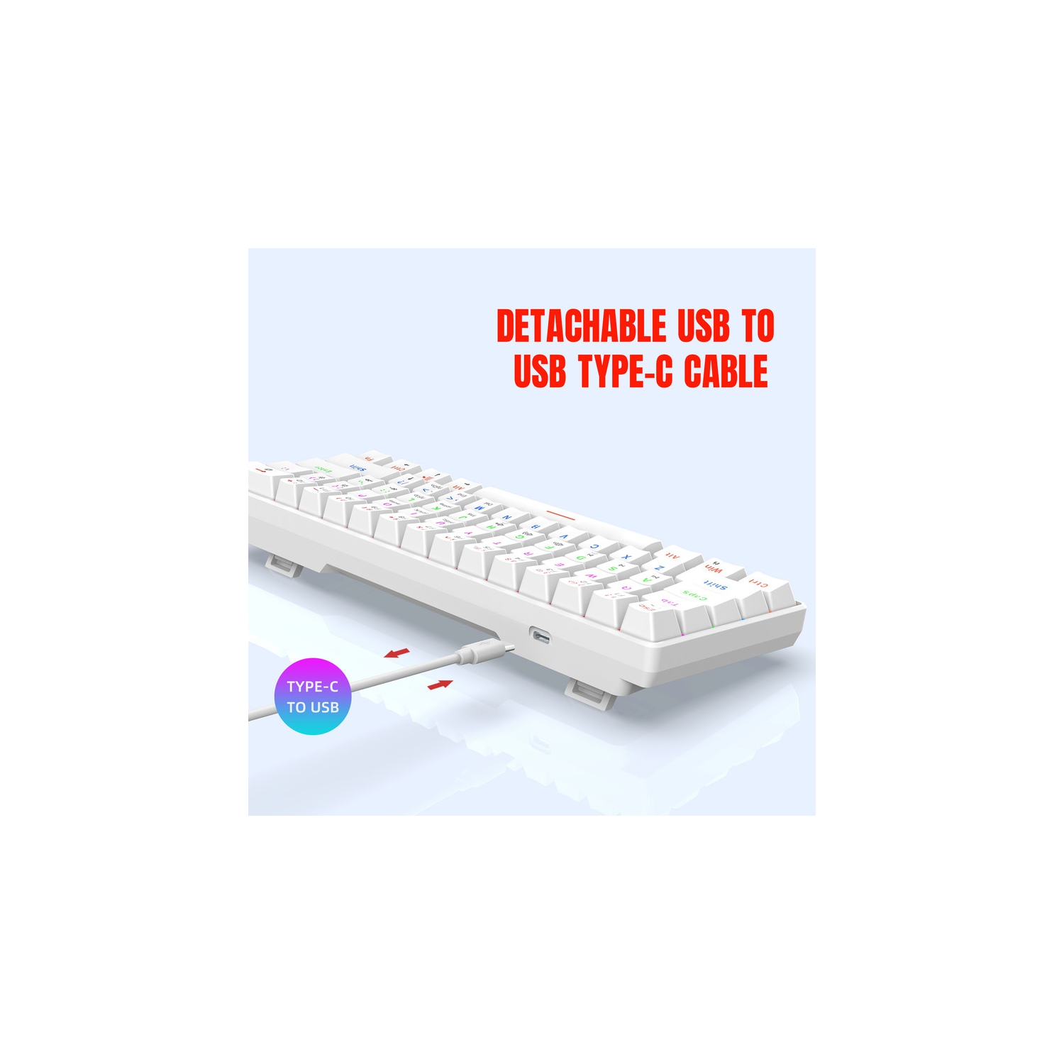 Clavier de jeu mécanique à 60 %, touches bleues, clavier de jeu rétroéclairé coloré avec fil, touches Pudding compactes