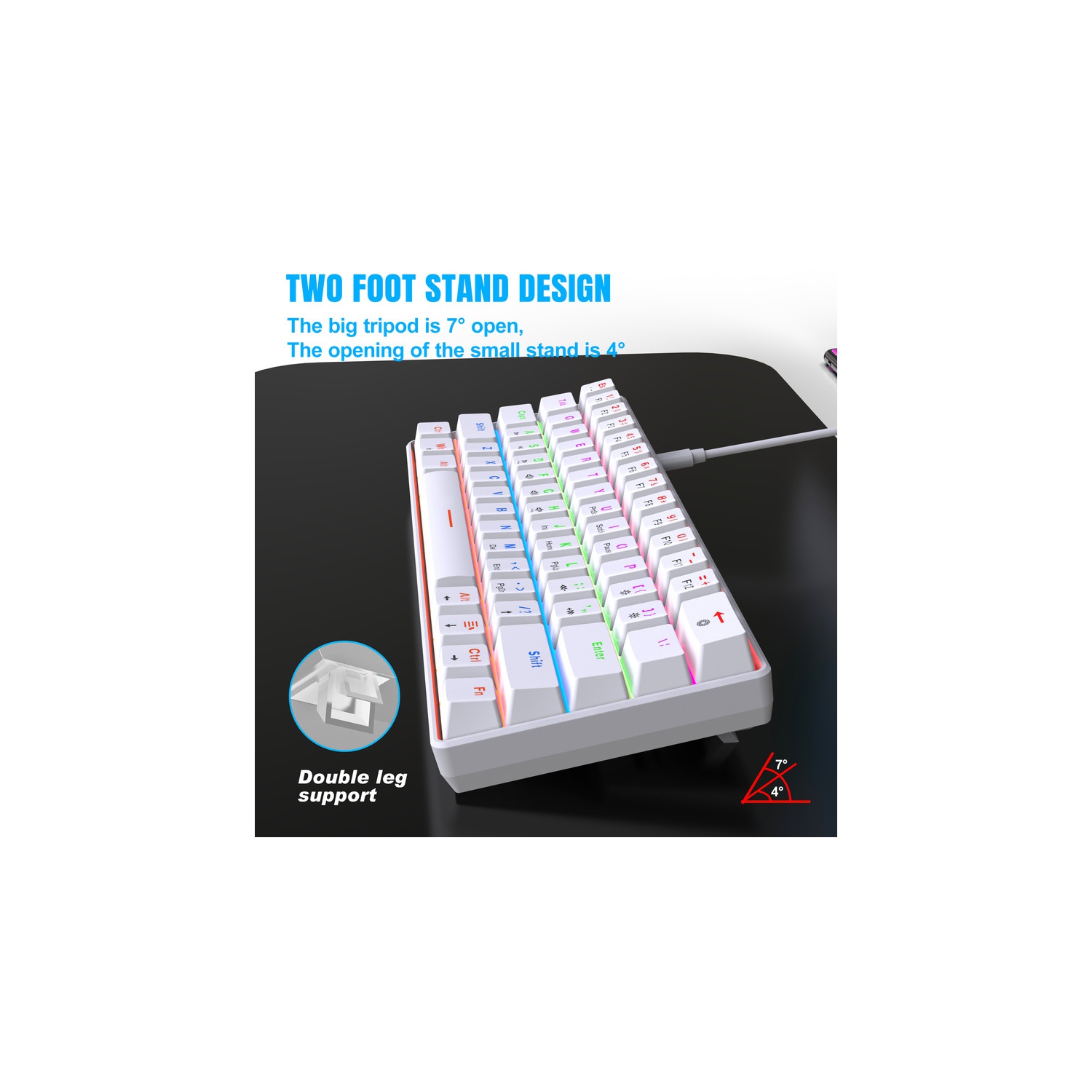 Clavier de jeu mécanique à 60 %, touches bleues, clavier de jeu rétroéclairé coloré avec fil, touches Pudding compactes