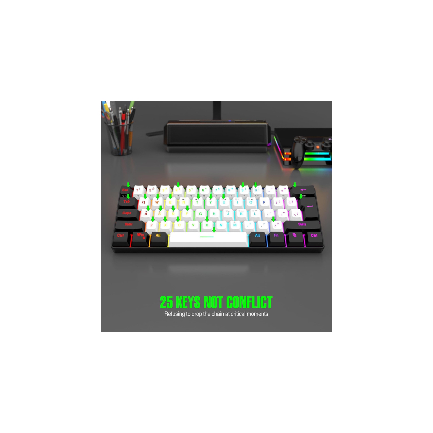 60% wired game keyboard, RGB backlit ultra-small keyboard, waterproof portable, computer/MAC game keyboard