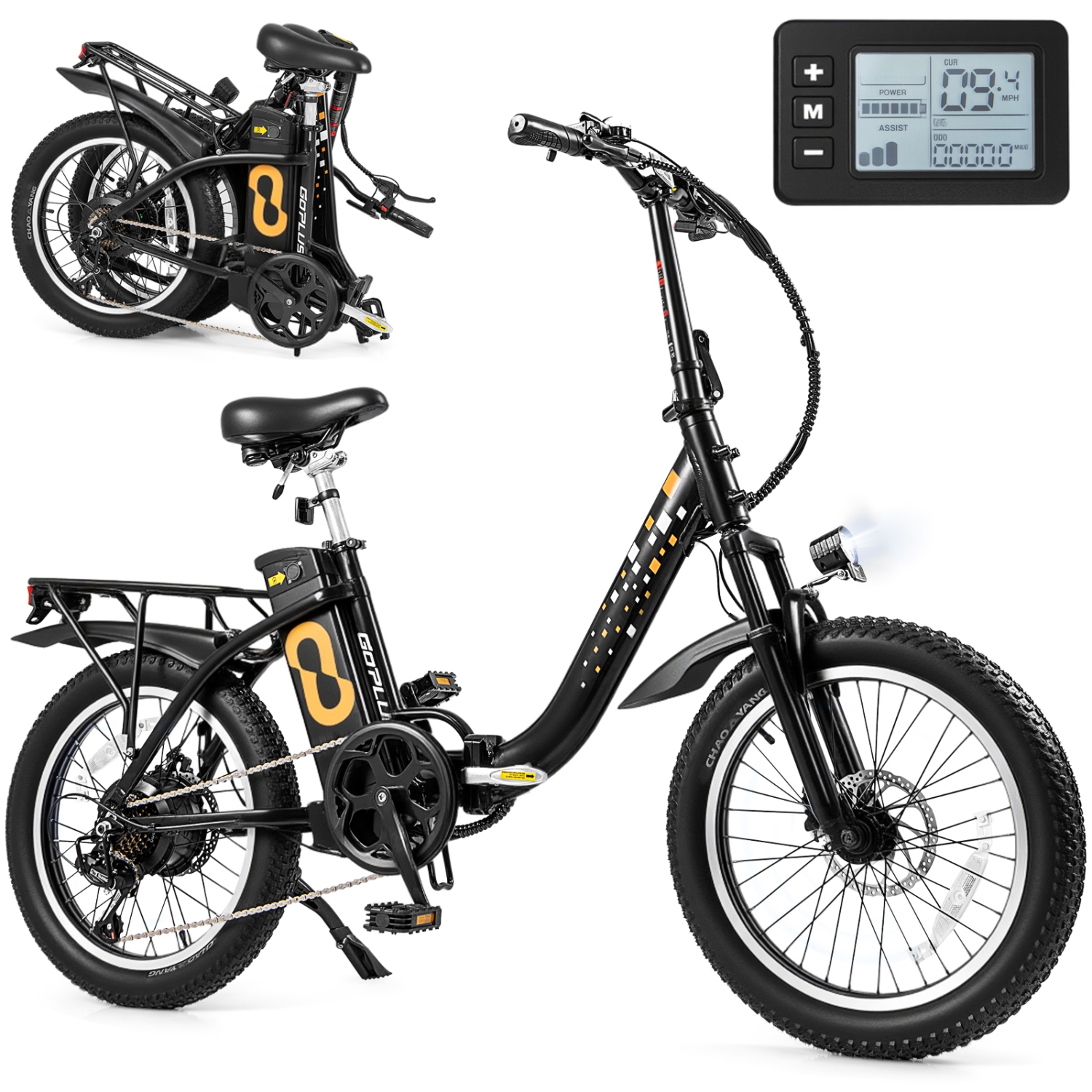 Goplus Electric Bicycle Folding Ebike w/20 Fat Tires, 750W Brushless Motor, 54V 13Ah Battery, Max. 48KM/H, 7-Speed, Commute Beach Snow