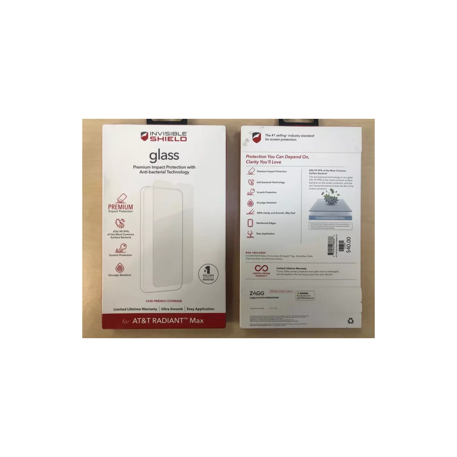 Protecteur antibactérien en verre InvisibleShield DE ZAGG - AT&T RADIANT Max