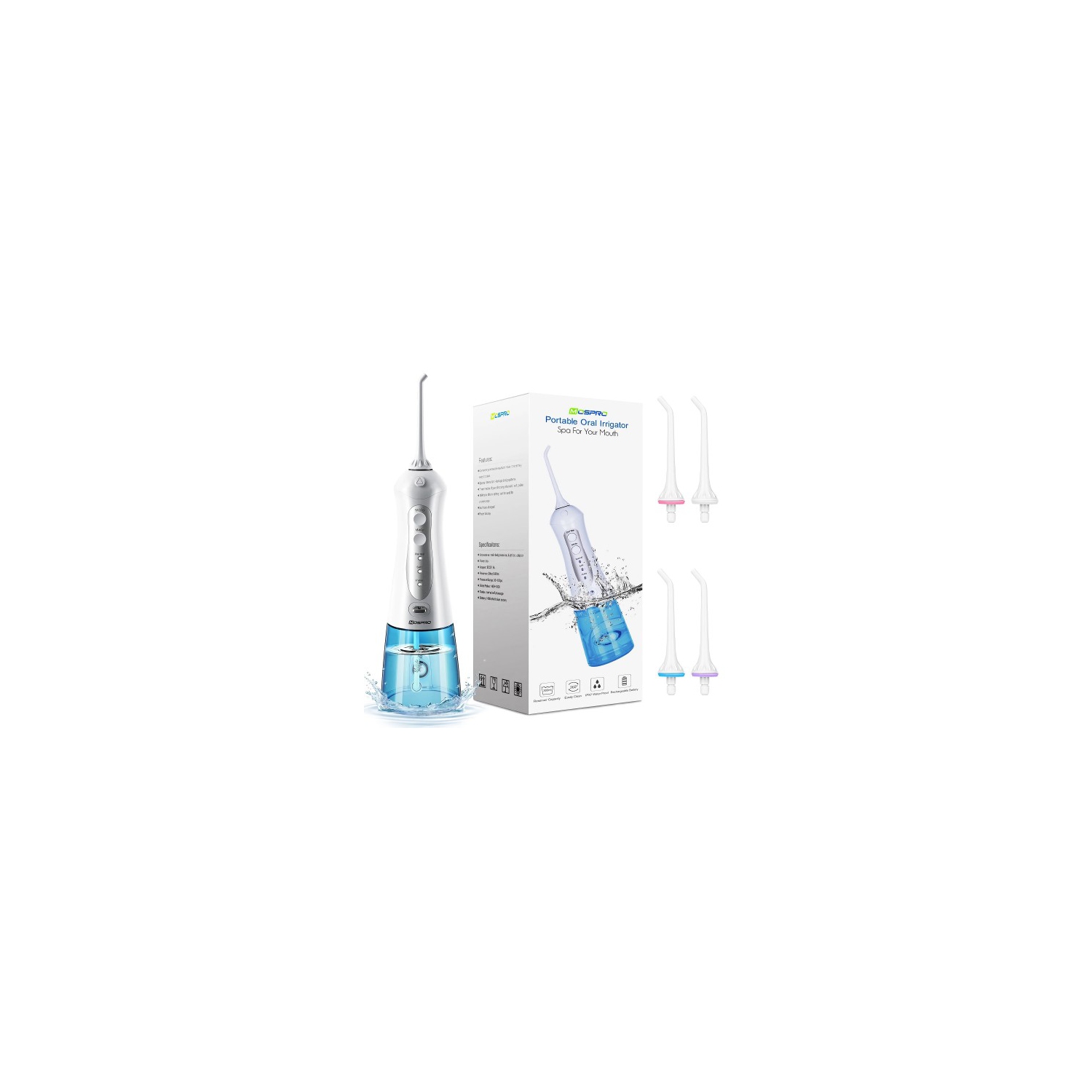 MOSPRO Electric Water Flosser, Dental Oral Irrigator with 4 Jet Tips, 3 Modes, 300ML Water Tank, USB Rechargeable for Teeth, Gums, Braces, Dental Care