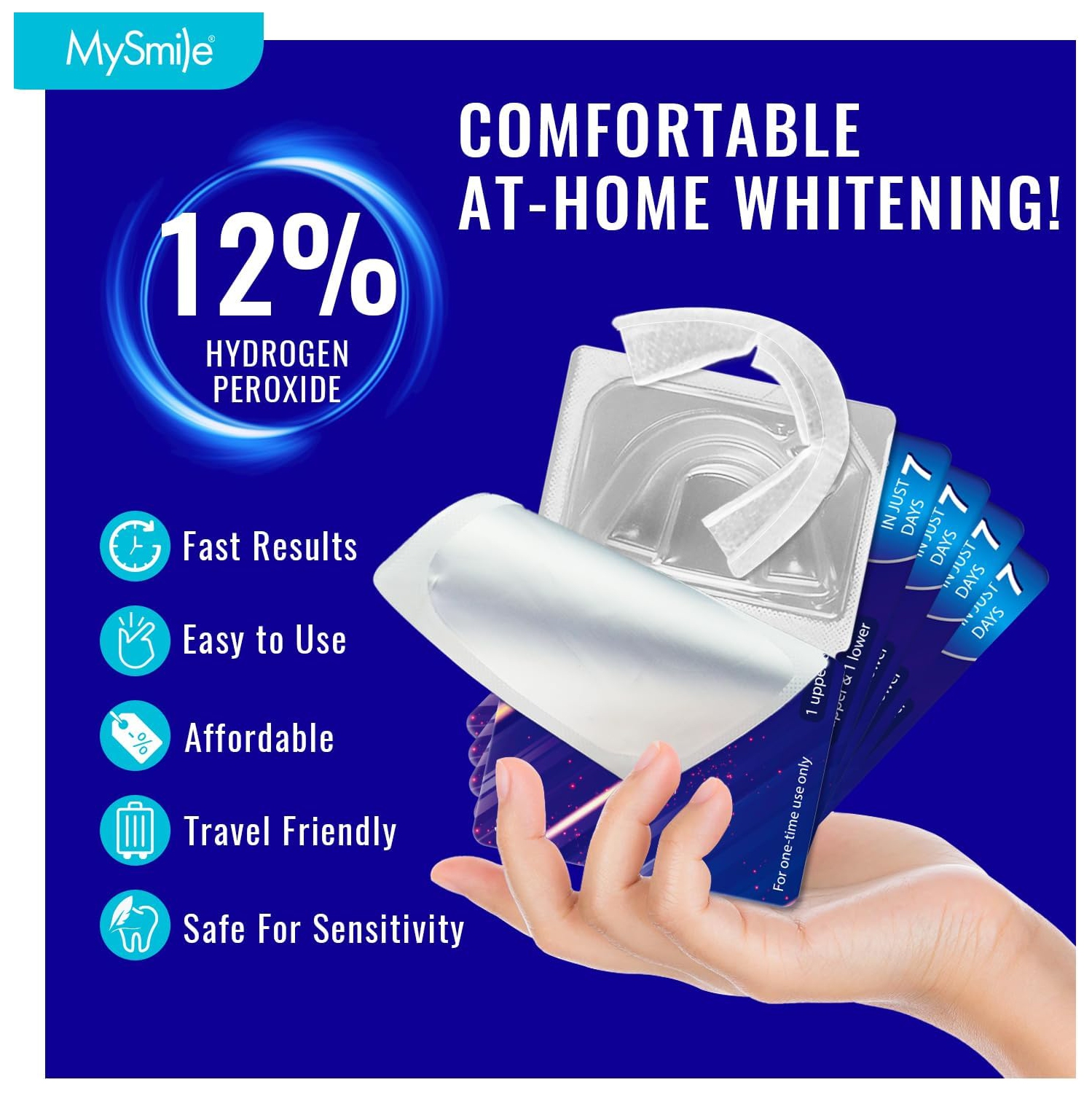 MySmile Prefilled Teeth Whitening Trays Kit, 12% Hydrogen Peroxide, Non-Liquid Gel Technology Tooth Whitening Trays, Whiten Teeth Faster, 7X