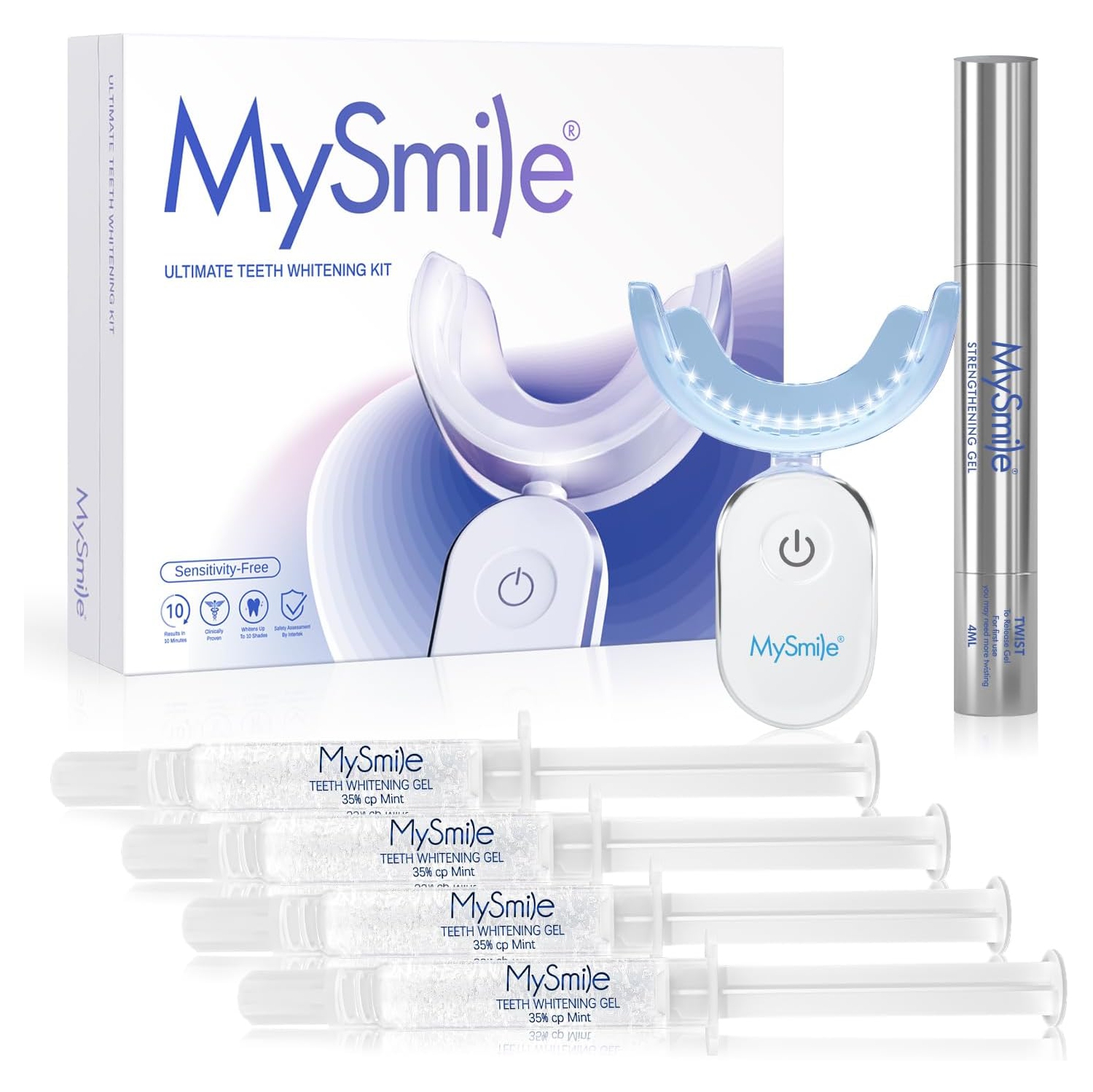 MySmile Deluxe 10 Min Teeth Whitening Kit with 28 LED Light, 35% Carbamide Peroxide Teeth Whitening Gel, Helps Remove Years of Stains from Coffee,