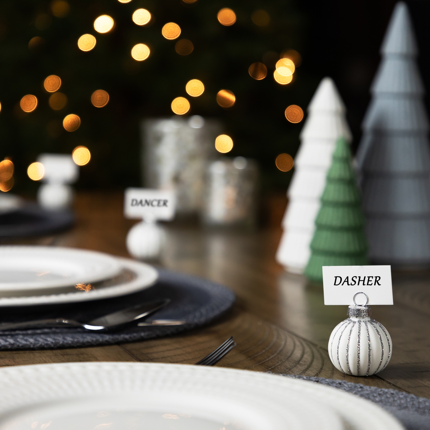 Porte-cartes de Noël à rayures scintillantes - 2&nbsp;po - Blanc - Ensemble de 6