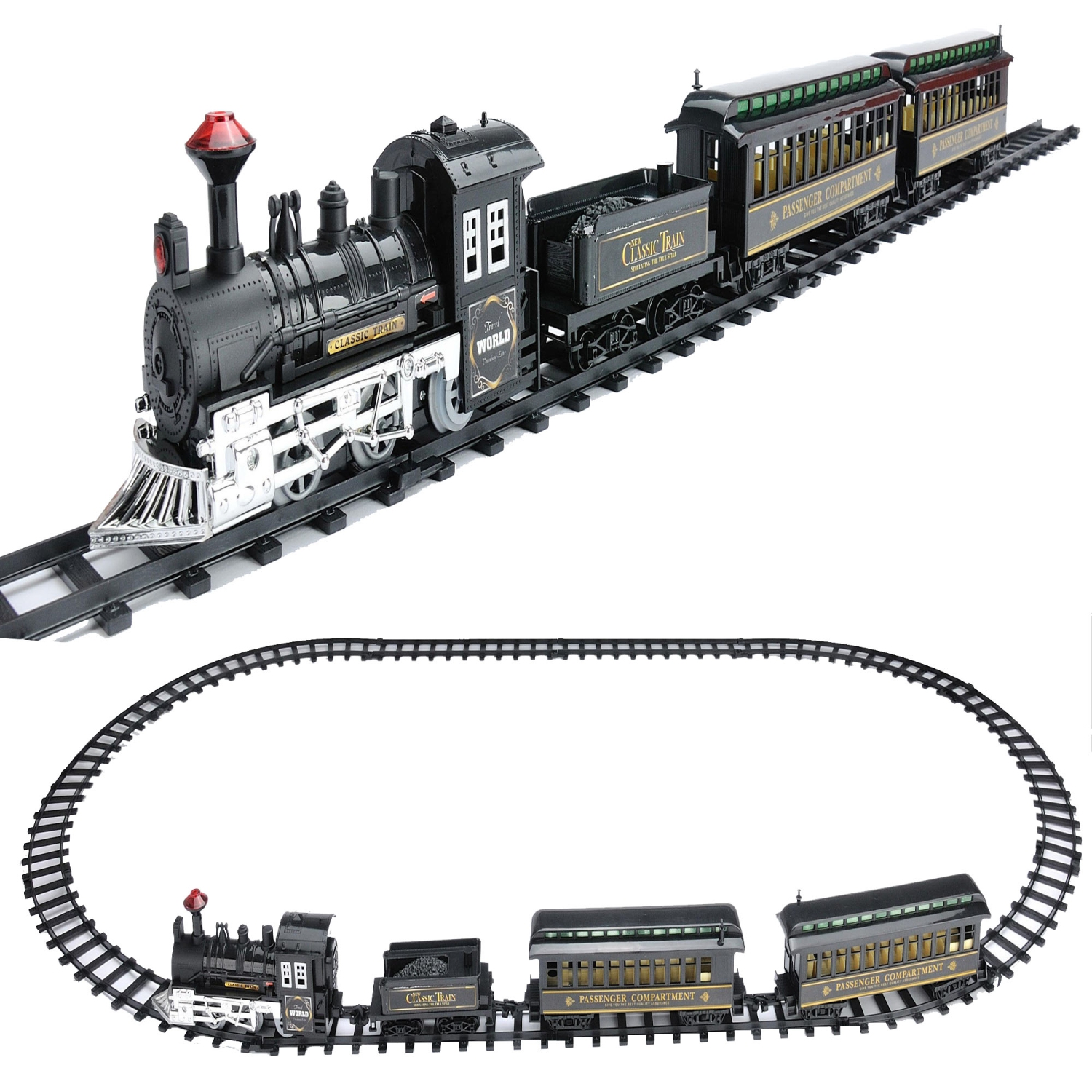 Ensemble de train classique illuminé et animé à piles avec son 10,5&nbsp;po, 14 pièces