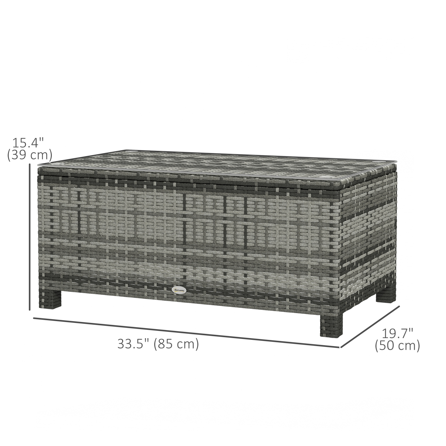 Outsunny Rattan Coffee Table, Patio Side Table, Hand-woven Wicker Furniture with Tempered Glass Top Outdoor Garden Patio, Grey