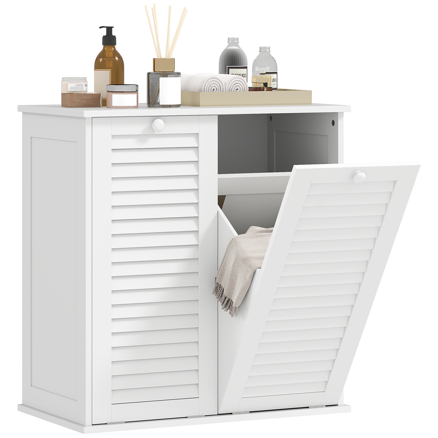 HOMCOM – Armoire à linge, armoire à linge avec portes à persiennes et 2 paniers, armoire à linge pour salle de lavage, salle de bains, blanc