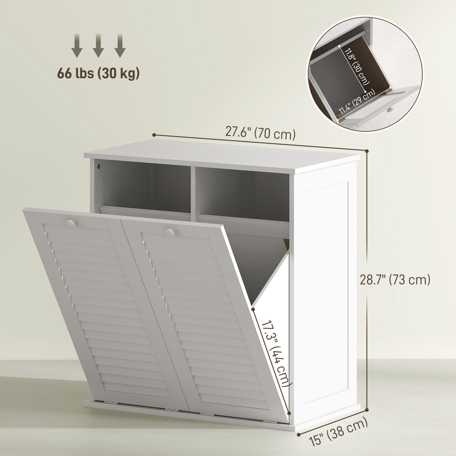 HOMCOM – Armoire à linge, armoire à linge avec portes à persiennes et 2 paniers, armoire à linge pour salle de lavage, salle de bains, blanc