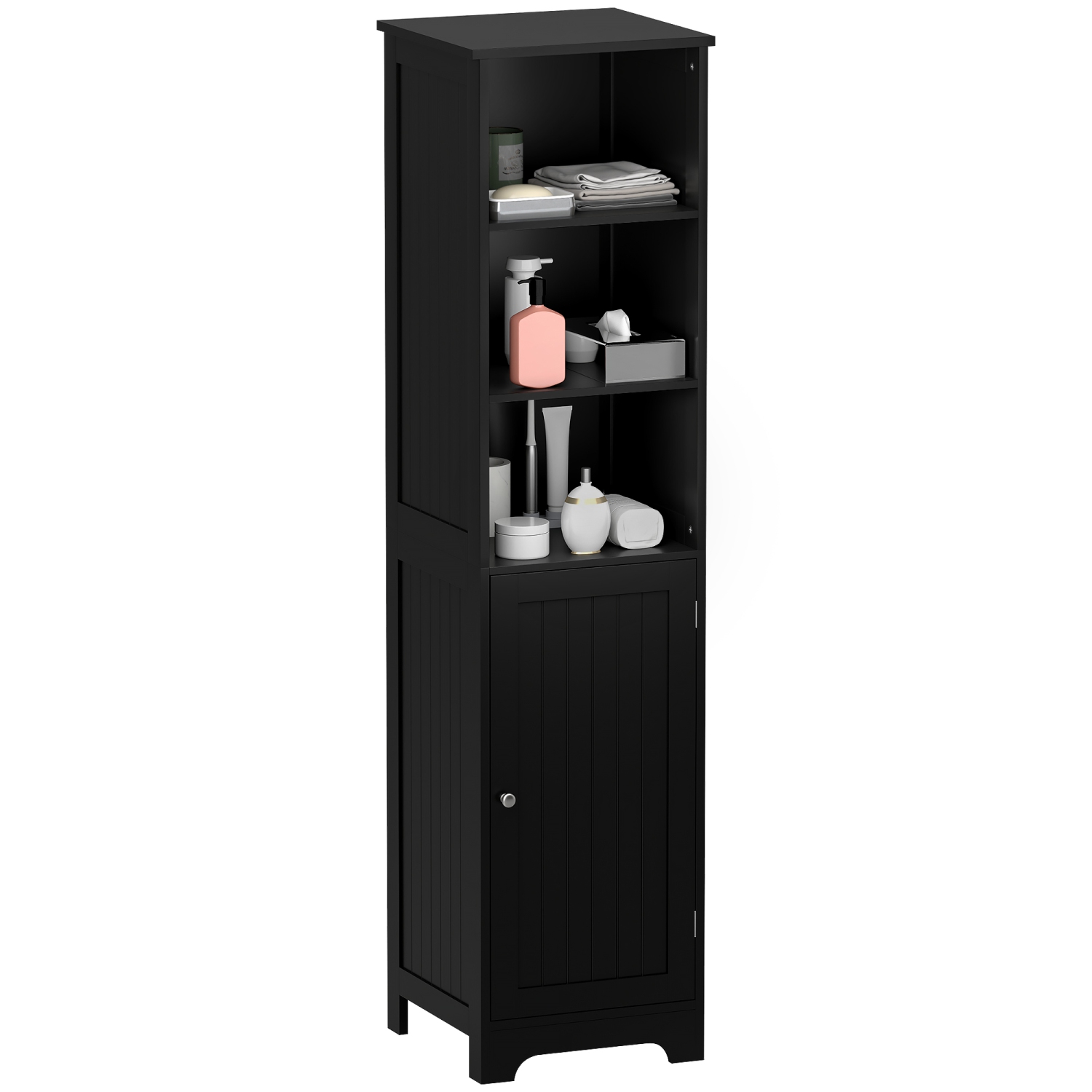 Armoire de salle de bain étroite kleankin, grande armoire de rangement pour salle de bain, armoire en lin autonome avec tablette réglable, 3