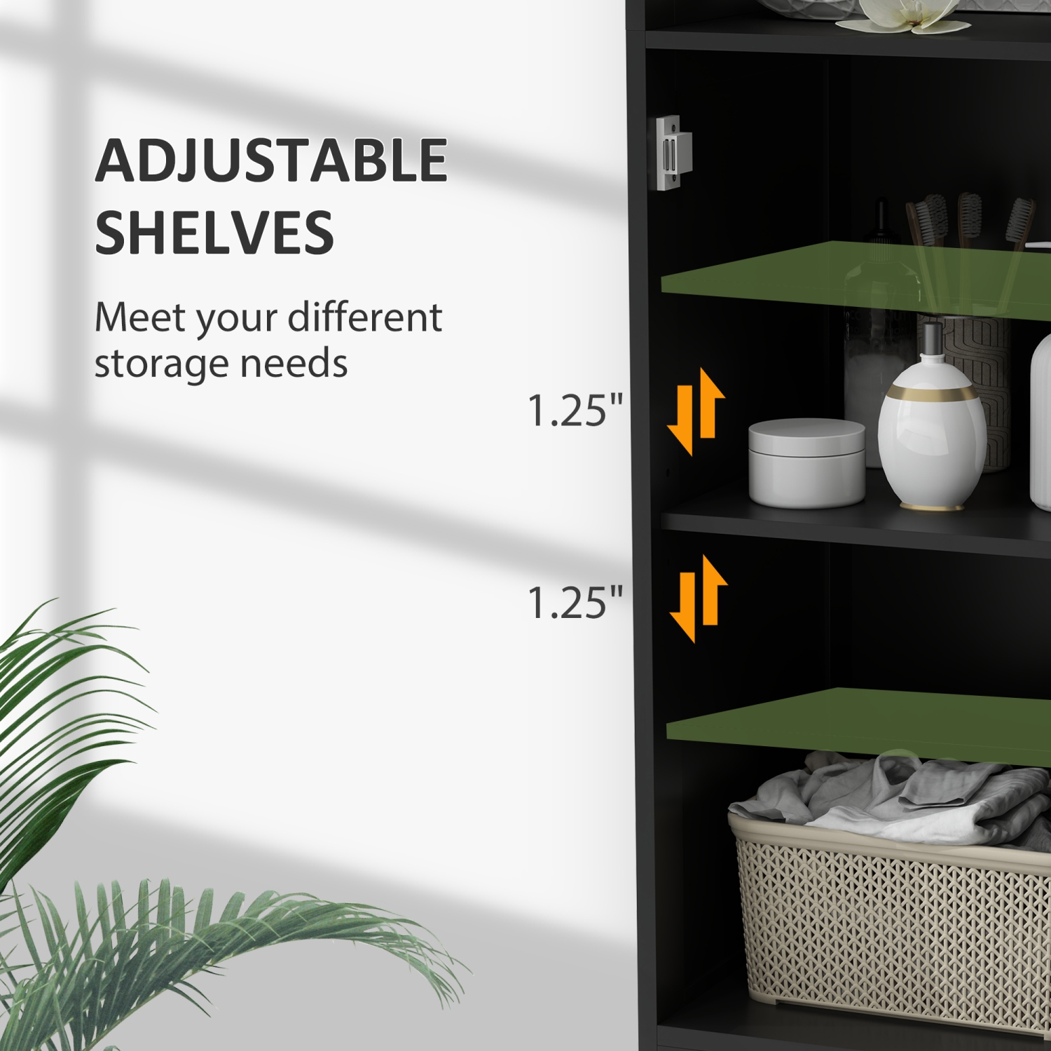 Armoire de salle de bain étroite kleankin, grande armoire de rangement pour salle de bain, armoire en lin autonome avec tablette réglable, 3