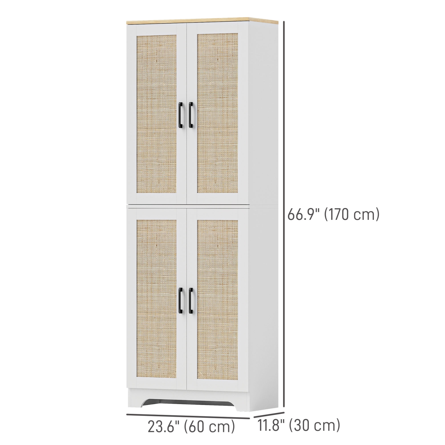 HOMCOM Kitchen Pantry Cabinet, 67" Tall Pantry Storage Cabinet Freestanding with 4 Rattan Doors and Adjustable Shelves, White