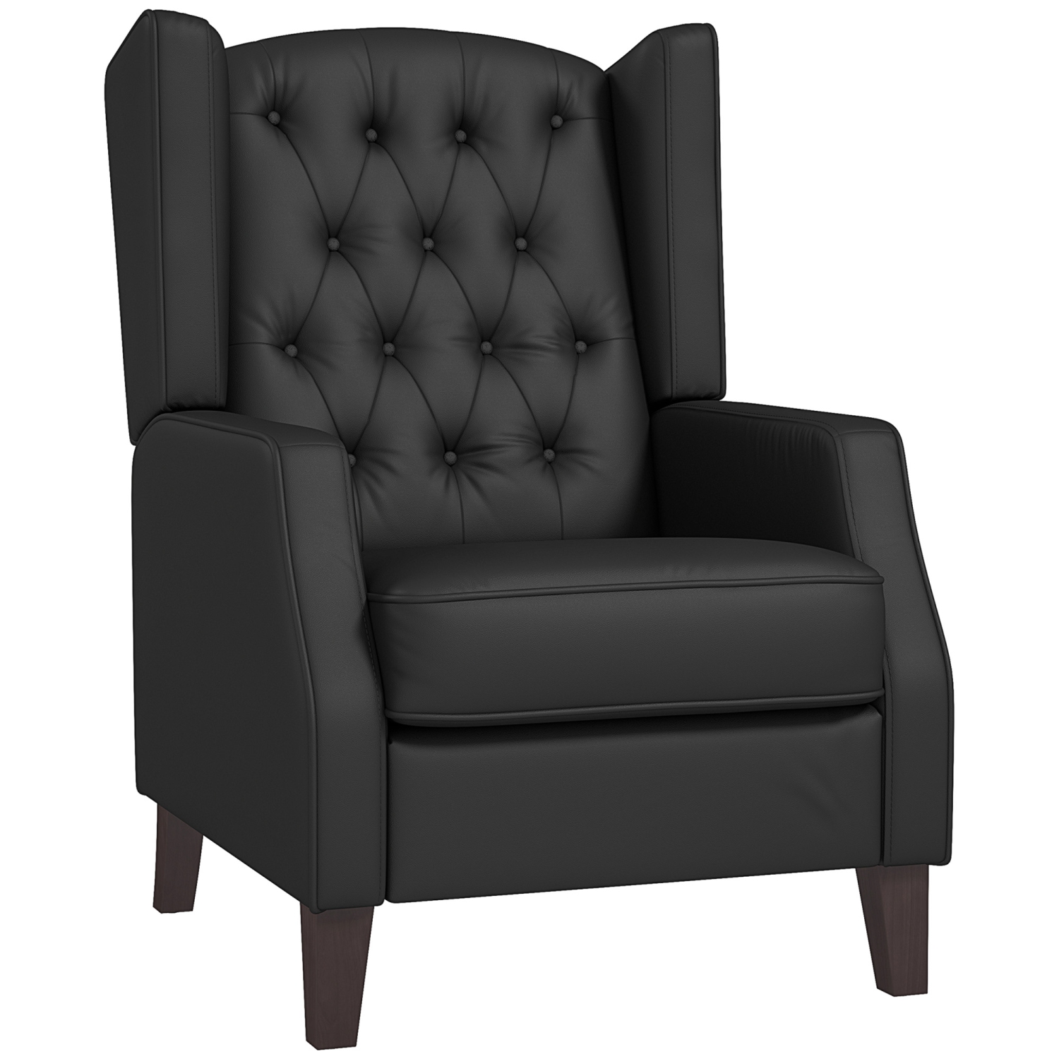 HOMCOM Faux Leather Accent Chair, Upholstered Wingback Armchair, Modern Button Tufted Living Room Chair with Thick Padding and Wood Legs for Living