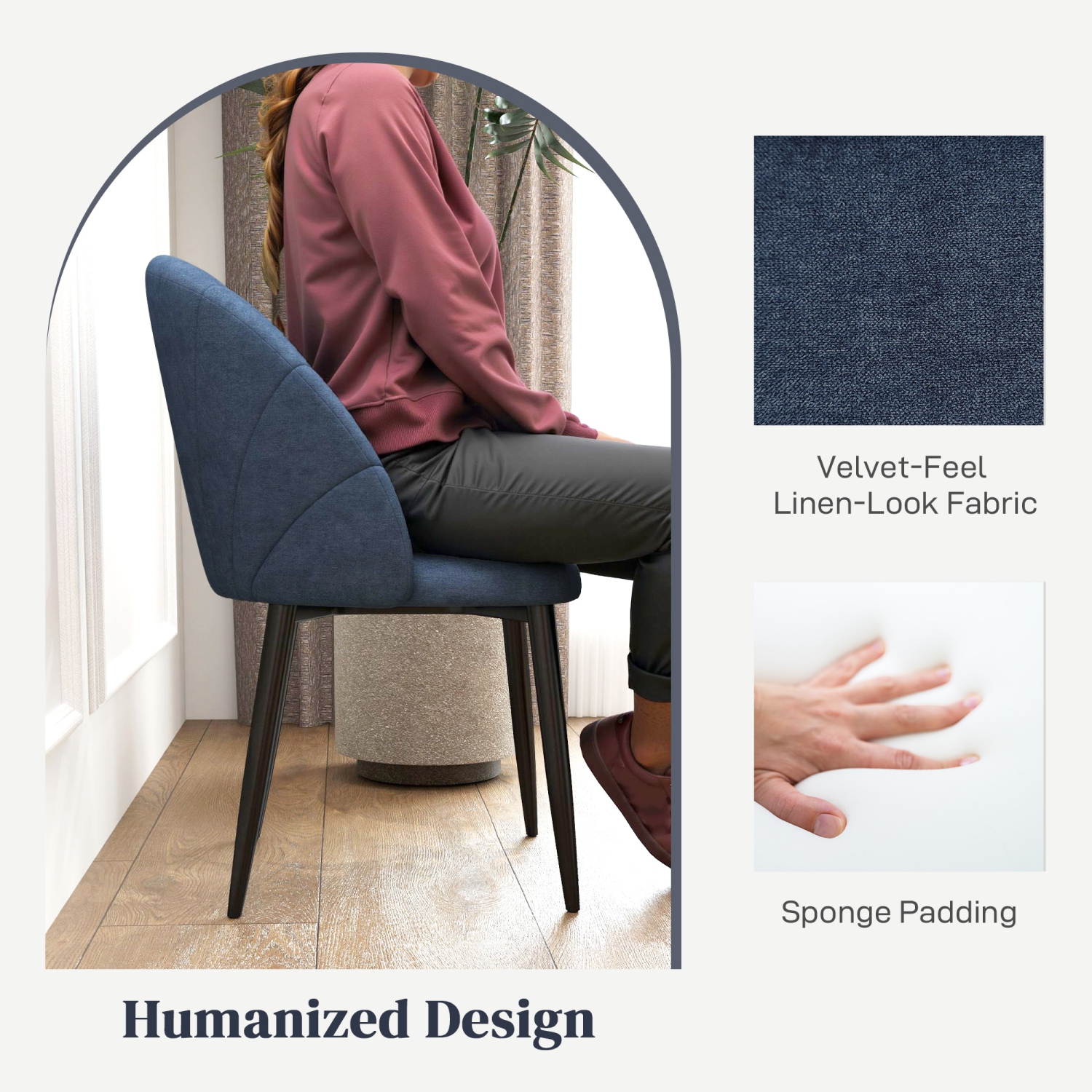 HOMCOM Dining Chairs Set of 4, Modern Upholstered Kitchen Chairs with Metal Legs, Shell Backrest and Padded Seat, Side Chairs for Dining Room,