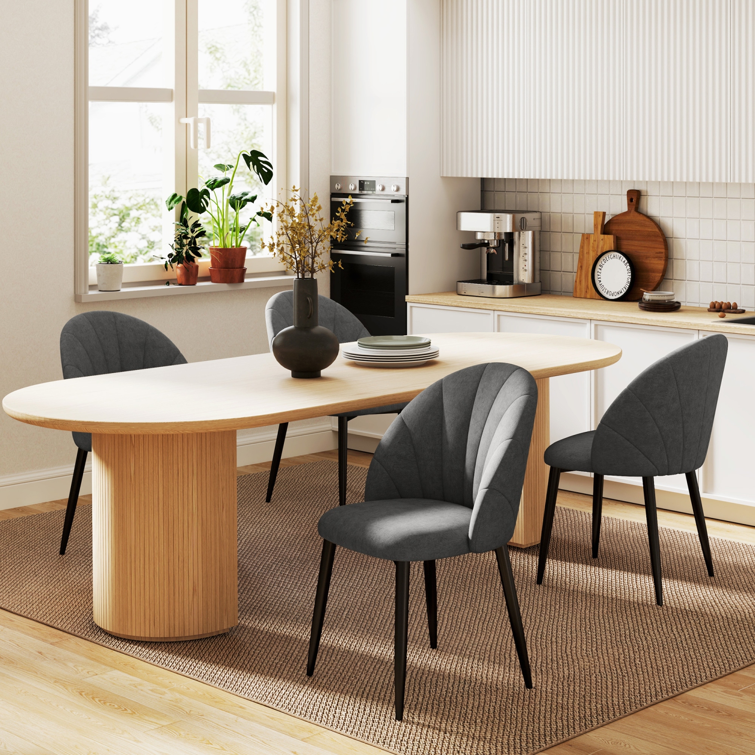 HOMCOM Dining Chairs Set of 4, Modern Upholstered Kitchen Chairs with Metal Legs, Shell Backrest and Padded Seat, Side Chairs for Dining Room,