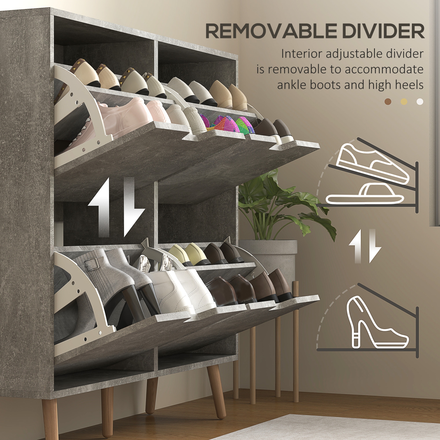 HOMCOM Shoe Cabinet with 4 Flip Drawers and Adjustable Shelf, Shoe Storage Cabinet for Entryway, Hallway, Holds 8-16 Pairs of Shoes, Cement Grey