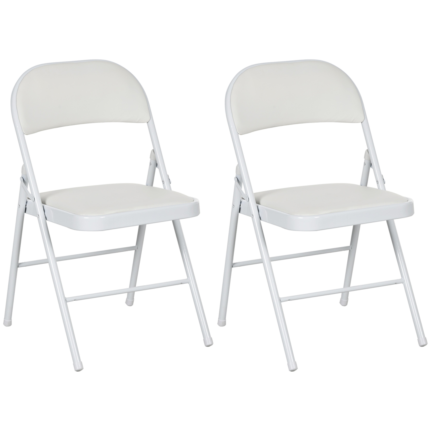 HOMCOM – Chaises pliantes en métal, ensemble de 2 chaises pliantes en cuir PU rembourré, intérieur avec coussin pour salle d'attente de bureau, blanc