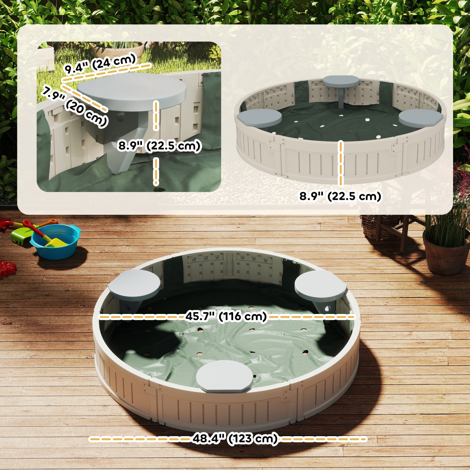 Outsunny Kids – Bac à sable avec housse, bac à sable extérieur avec siège en coin, assemblage facile, station de jeu pour la cour, jardin, 48,4 8,9 x