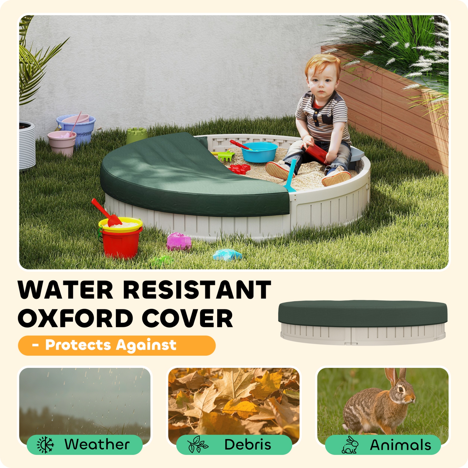 Outsunny Kids – Bac à sable avec housse, bac à sable extérieur avec siège en coin, assemblage facile, station de jeu pour la cour, jardin, 48,4 8,9 x