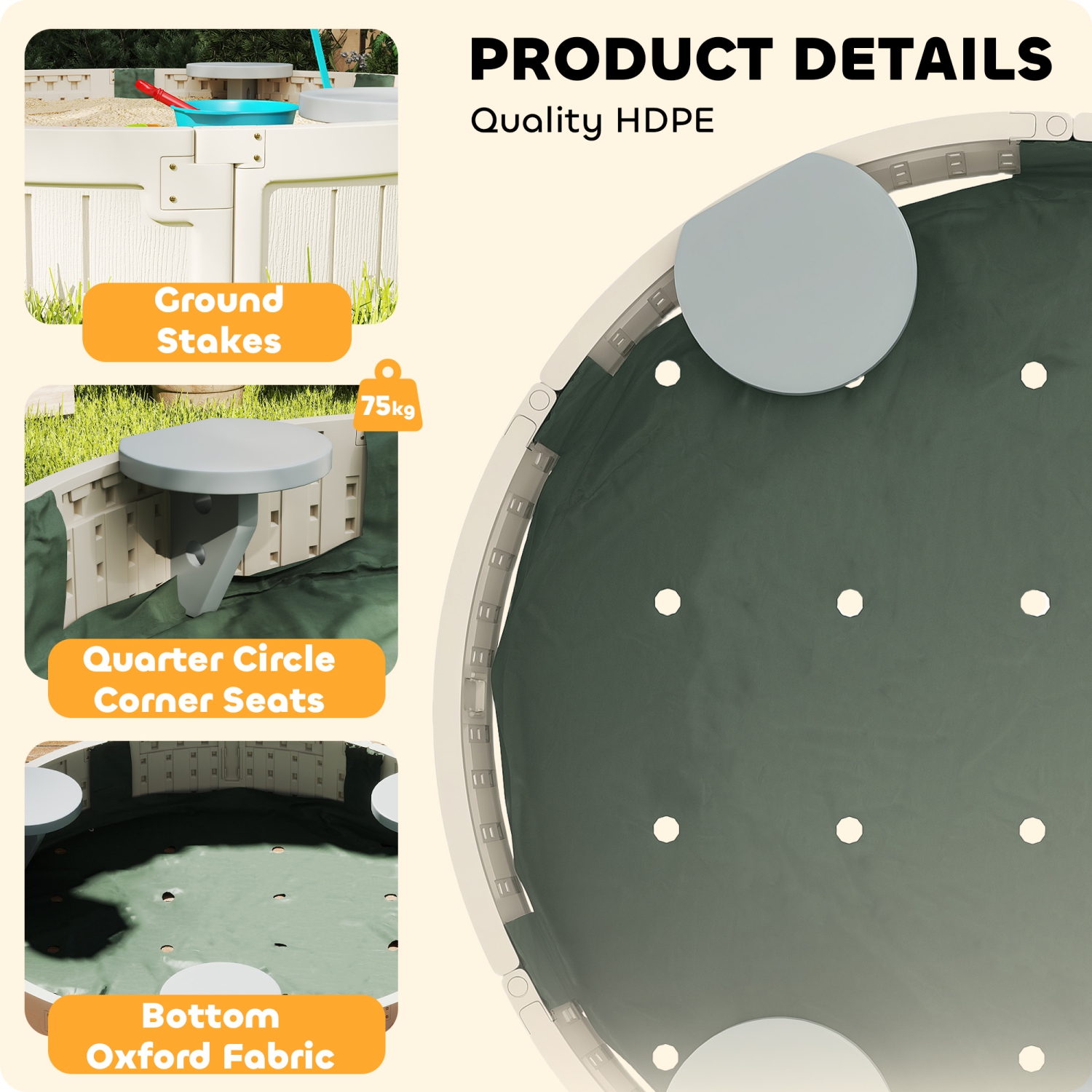 Outsunny Kids – Bac à sable avec housse, bac à sable extérieur avec siège en coin, assemblage facile, station de jeu pour la cour, jardin, 48,4 8,9 x