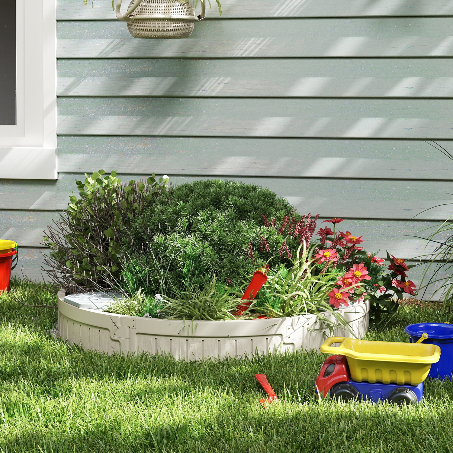 Outsunny Kids – Bac à sable avec housse, bac à sable extérieur avec siège en coin, assemblage facile, station de jeu pour la cour, jardin, 48,4 8,9 x