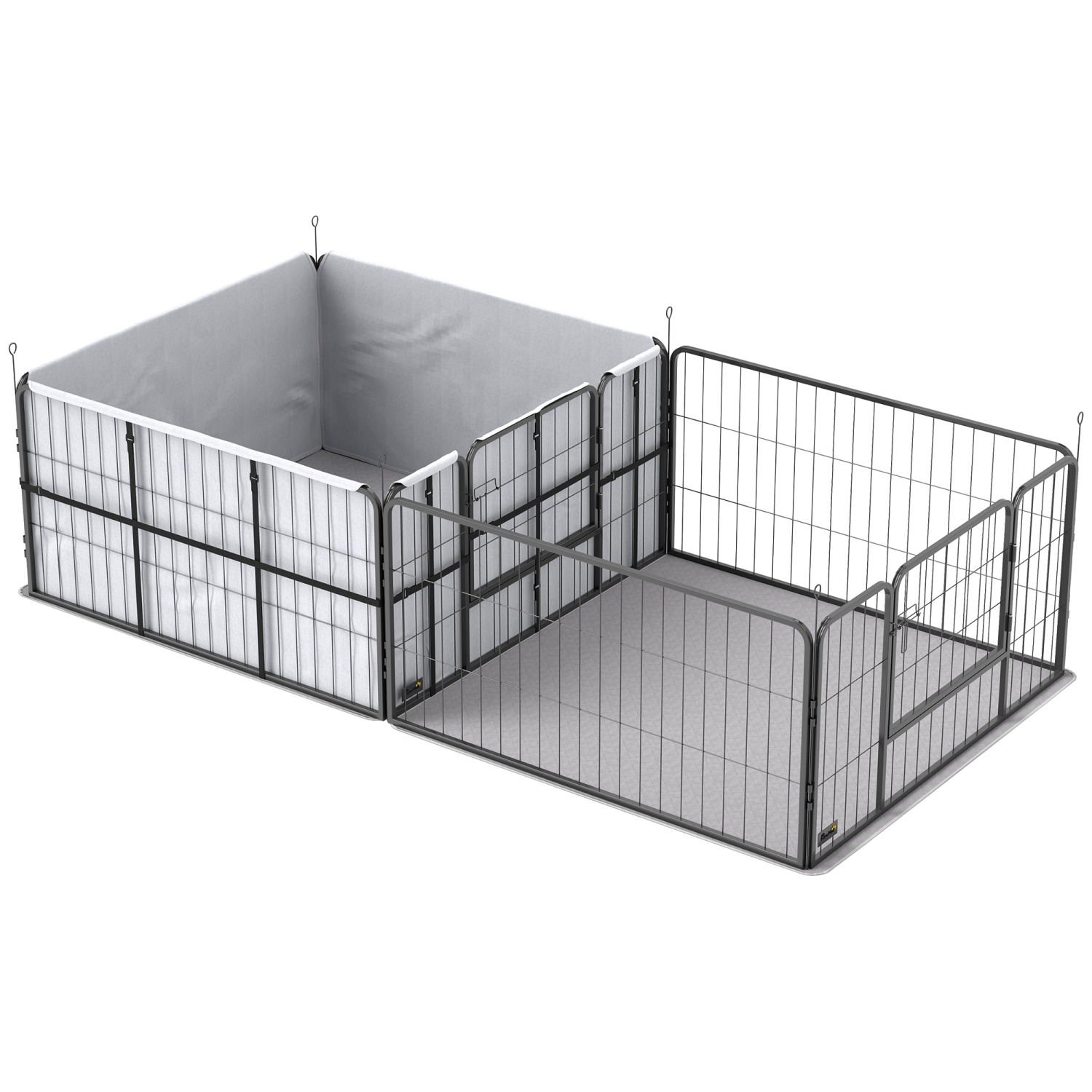 PawHut Whelping Box for Dogs and Puppies, 23.5"H, 7 Panels Puppy Playpen with Windproof Oxford Fabric Cloth, Washable Pee Pad, Pet Playpen with Door,