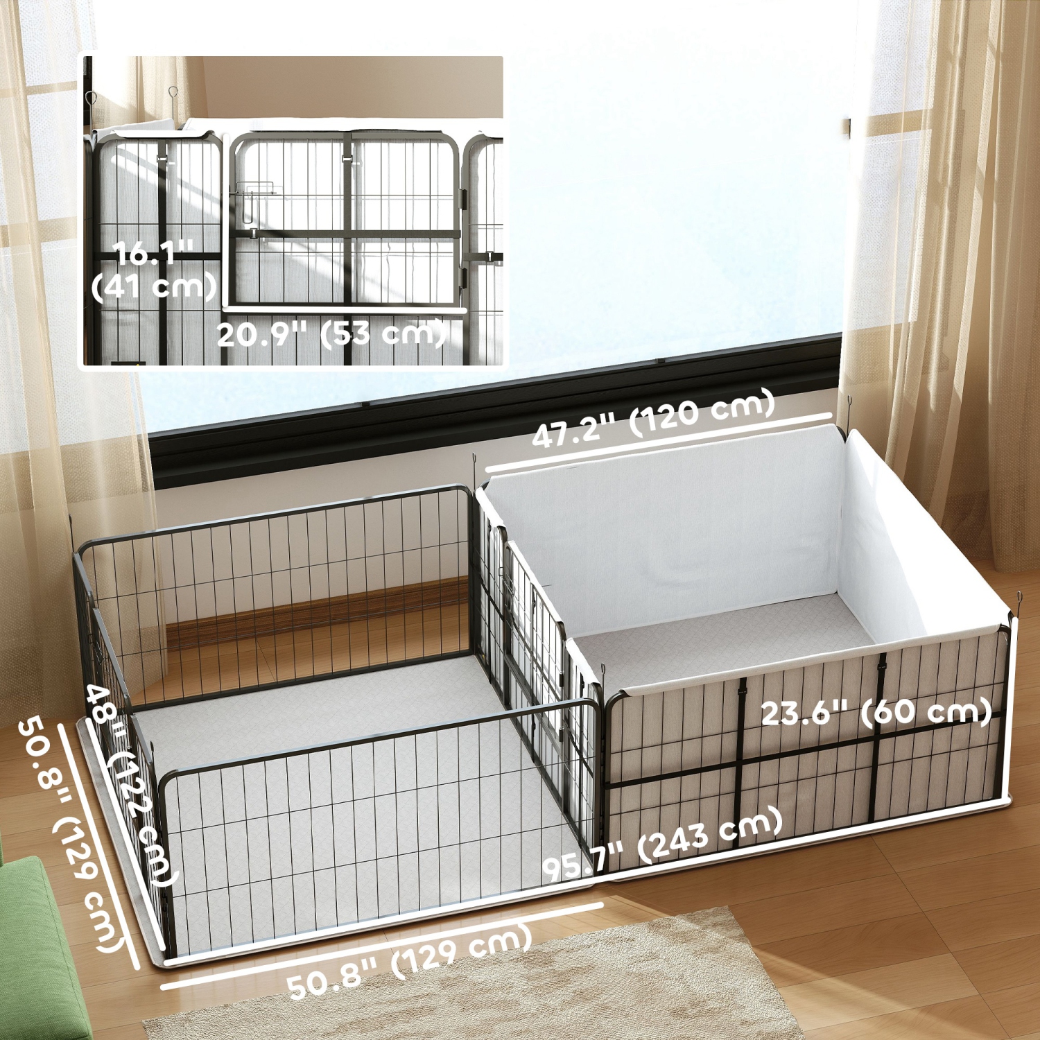 PawHut Whelping Box for Dogs and Puppies, 23.5"H, 7 Panels Puppy Playpen with Windproof Oxford Fabric Cloth, Washable Pee Pad, Pet Playpen with Door,
