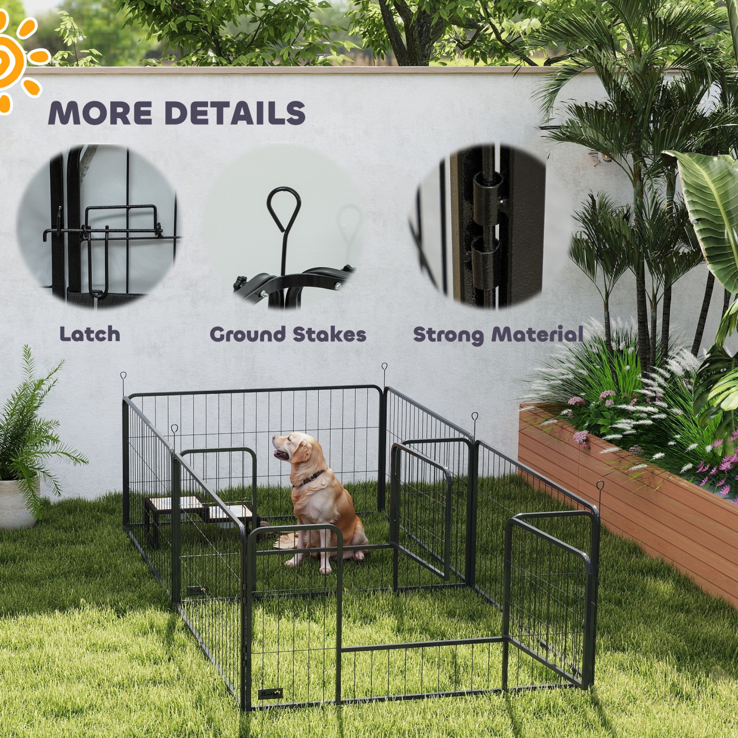 PawHut Whelping Box for Dogs and Puppies, 23.5"H, 7 Panels Puppy Playpen with Windproof Oxford Fabric Cloth, Washable Pee Pad, Pet Playpen with Door,