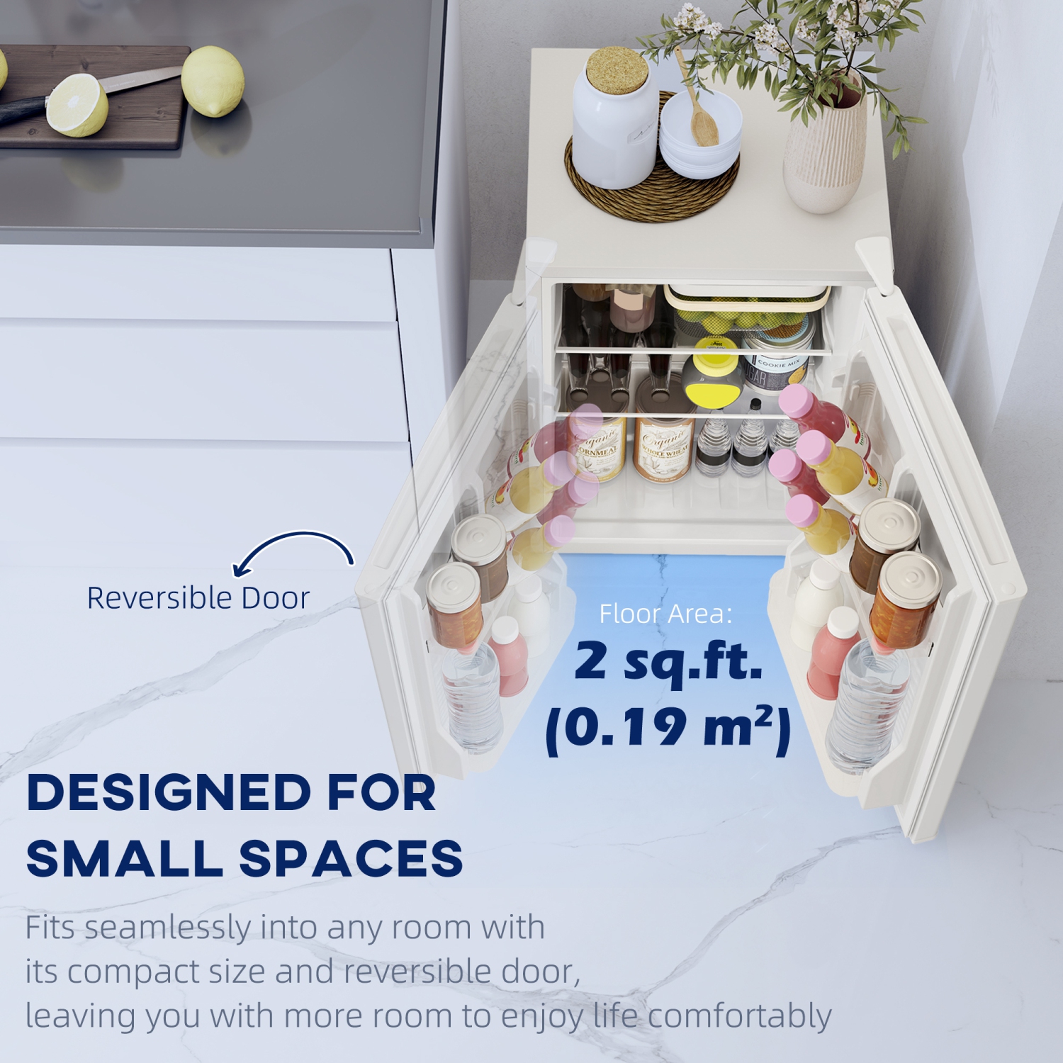 HOMCOM Compact Refrigerator, 2.5 Cu Ft Single Door Mini Fridge with Freezer, Adjustable Thermostat, Reversible Door, Energy Saving Fridge for