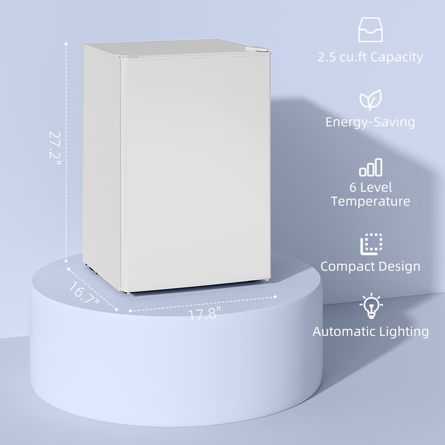 HOMCOM Compact Refrigerator, 2.5 Cu Ft Single Door Mini Fridge with Freezer, Adjustable Thermostat, Reversible Door, Energy Saving Fridge for