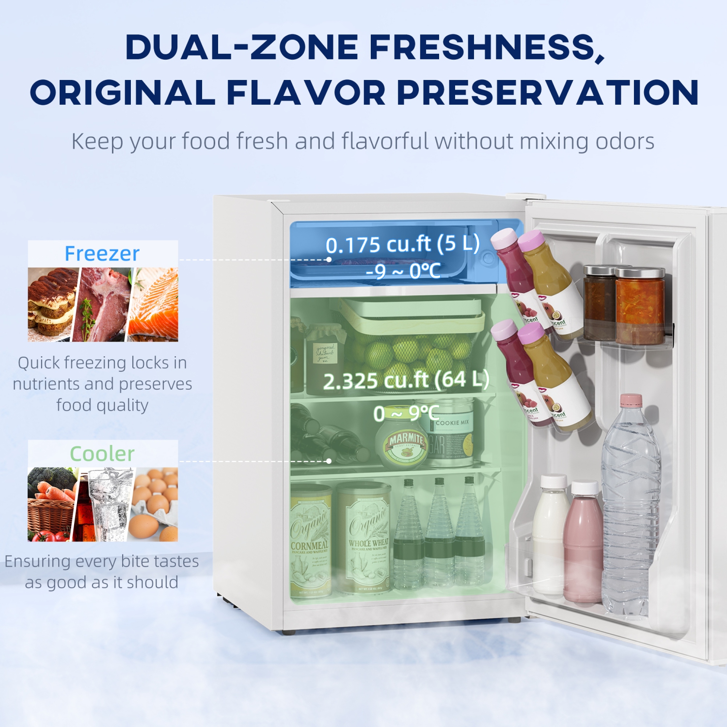 HOMCOM Compact Refrigerator, 2.5 Cu Ft Single Door Mini Fridge with Freezer, Adjustable Thermostat, Reversible Door, Energy Saving Fridge for