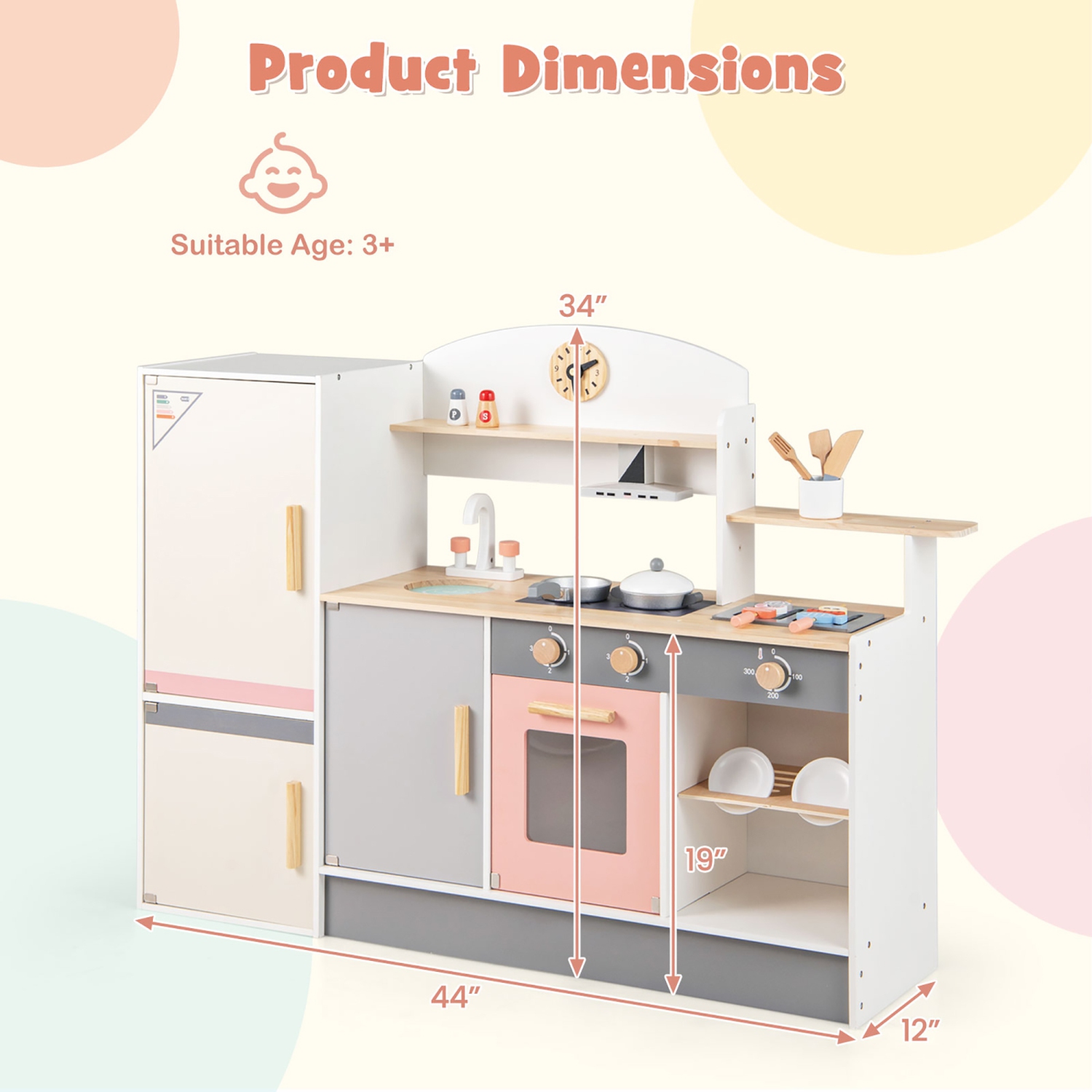 Gymax Kids Chef Play Kitchen Set Toddlers Wooden Pretend Toy Playset w/ Range Hood