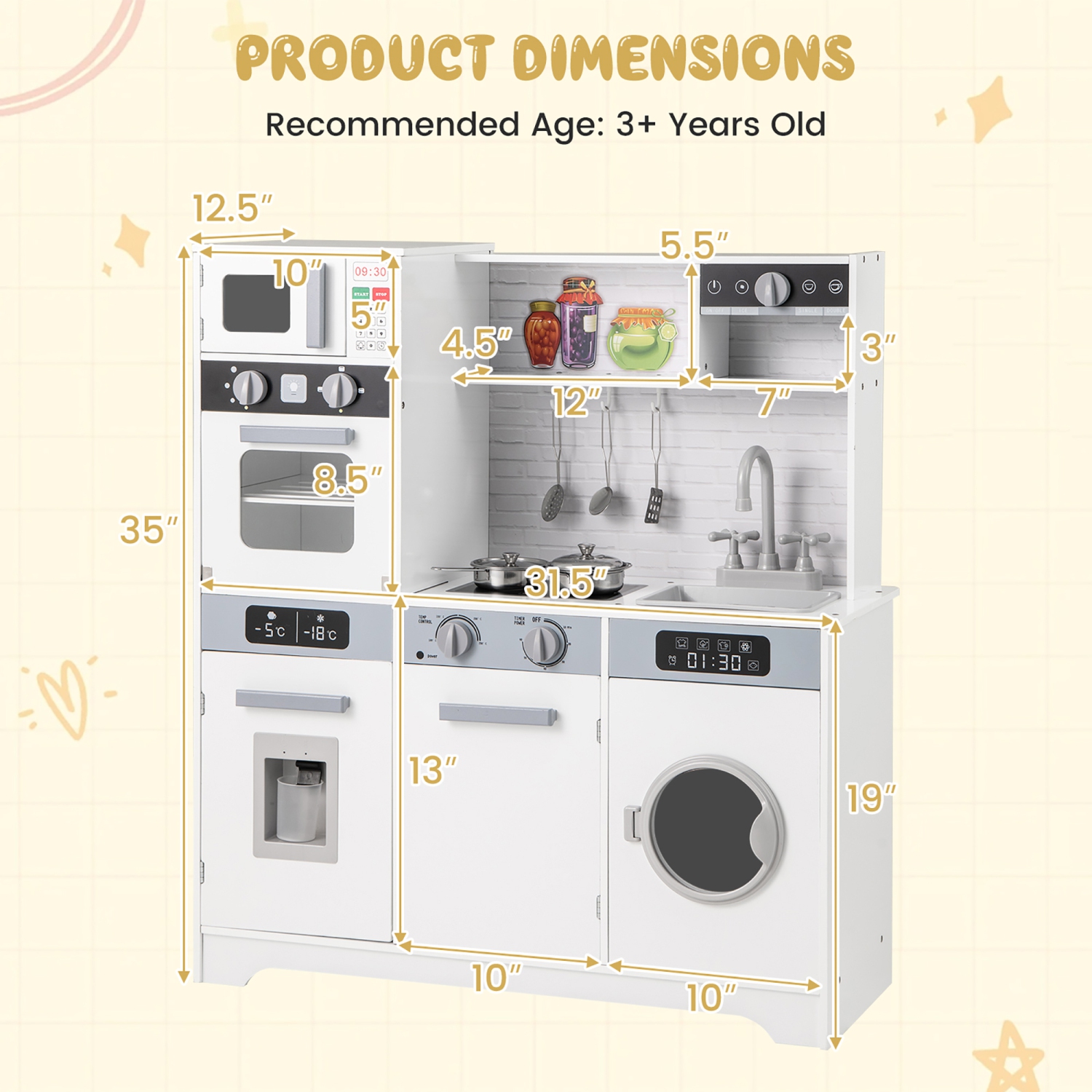 Gymax ids Play Kitchen Toy Set w/ Water Dispenser Sink Faucet Microwave Oven Utensils