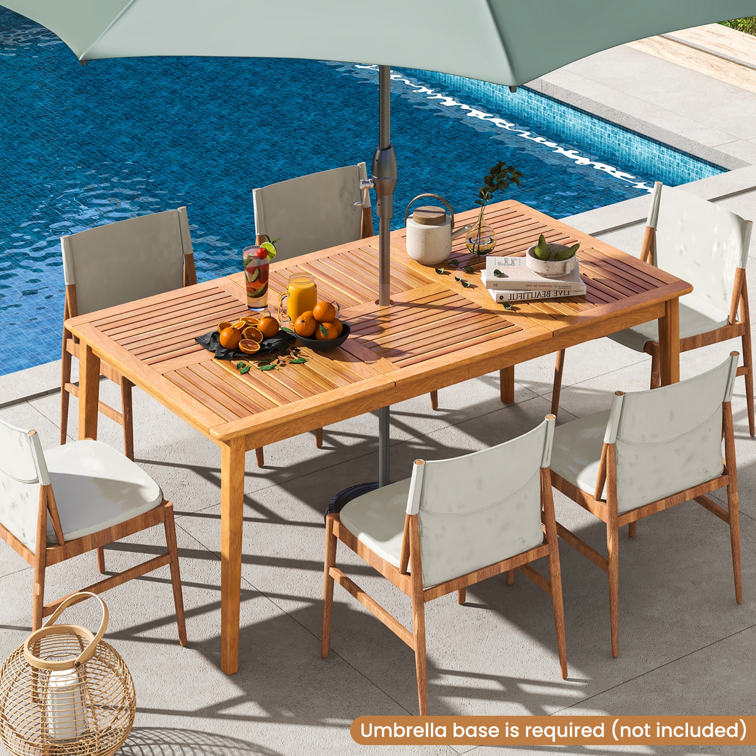 Gymax 6-Person Outdoor Acacia Wood Dining Table w/ 1.96'' Umbrella Hole Rectangular