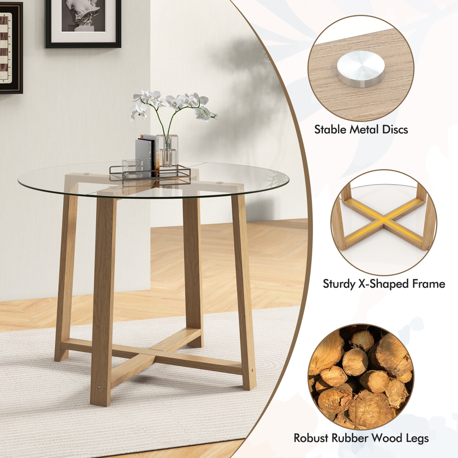 Gymax 5 PCS Dining Table Set for 4 w/ Solid Wood Legs Tempered Glass Tabletop Modern Black