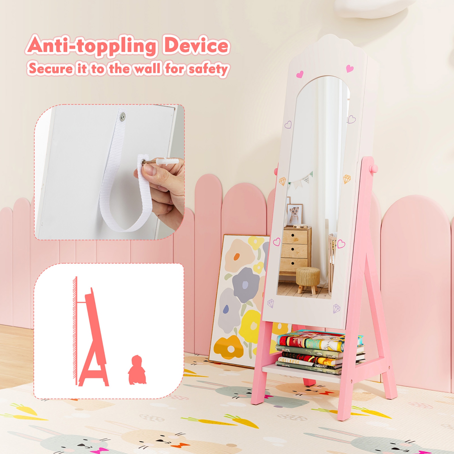 Gymax Kids Vanity Set Princess Makeup Dressing Table & Chair Set w/ Jewelry Armoire White