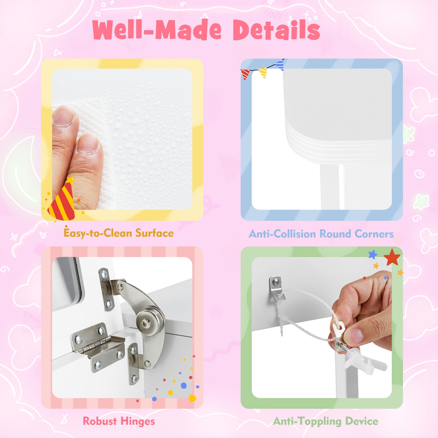 Gymax Kids Vanity Table & Chair Set 2-in-1 Princess Makeup Dressing Desk Set