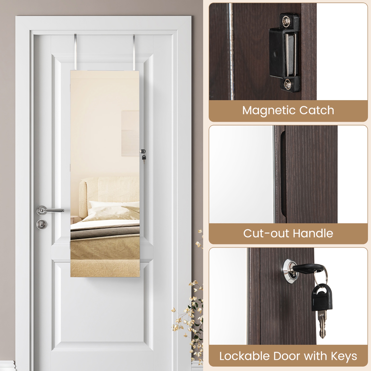 Gymax 43.5'' Jewelry Mirror Cabinet w/ Full-length Mirror & Interior Makeup Mirror