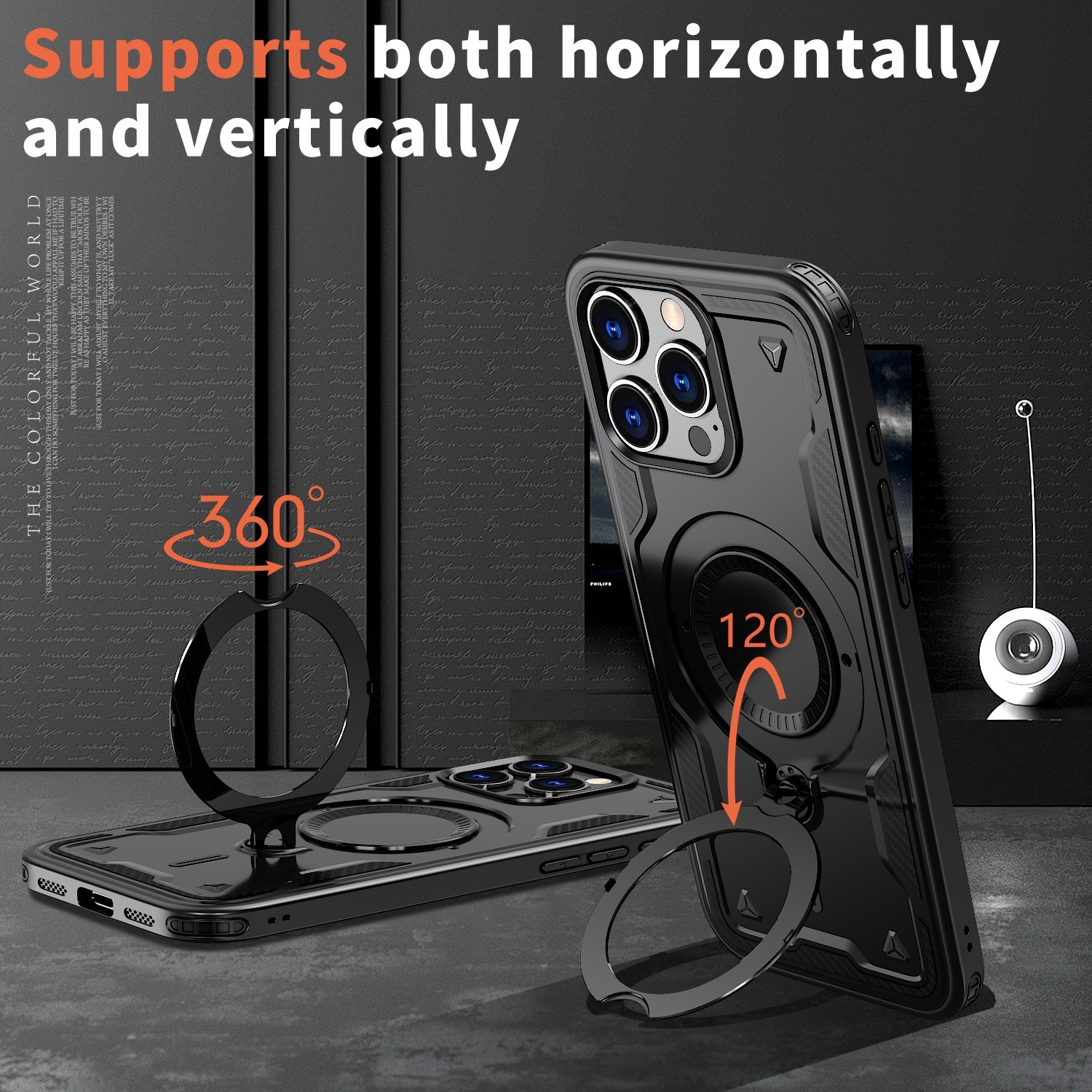 XCRS Defender Case Magsafe Cover, Magnetic Metal Kickstand Ring Holder Case for Apple iPhone 15 Pro Max 2023