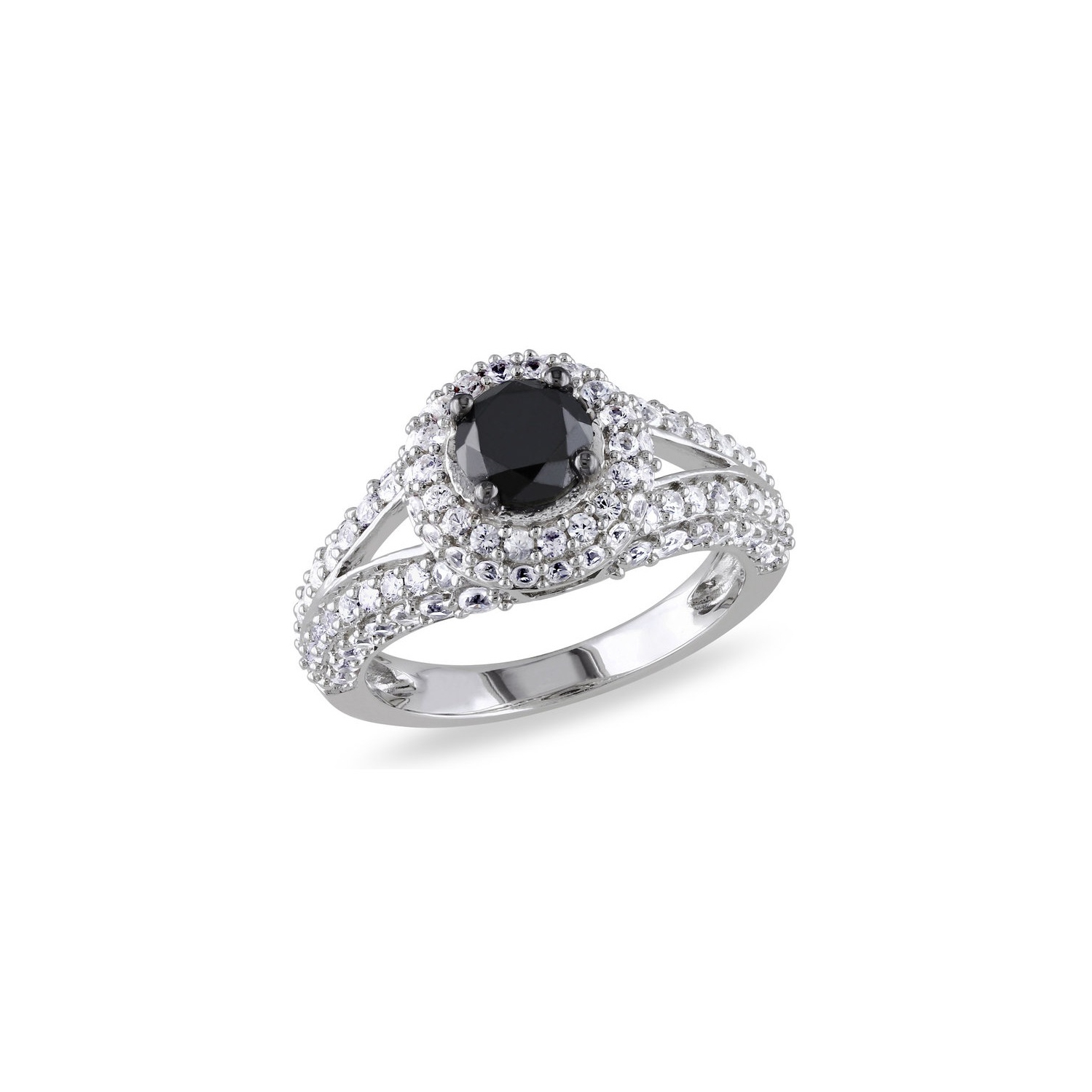1.00 Carat Black Diamond Promise Ring with Lab-Created White Sapphires in Sterling Silver